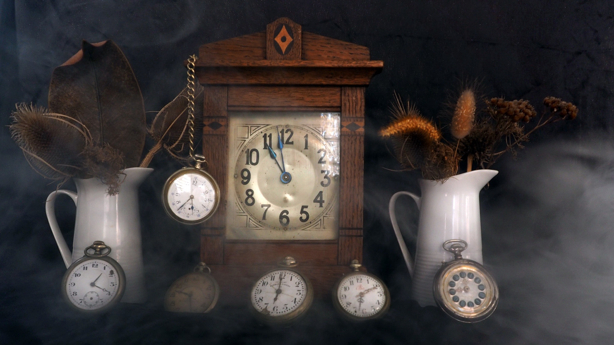 Still Life Clocks Technology Numbers Plants 2048x1152