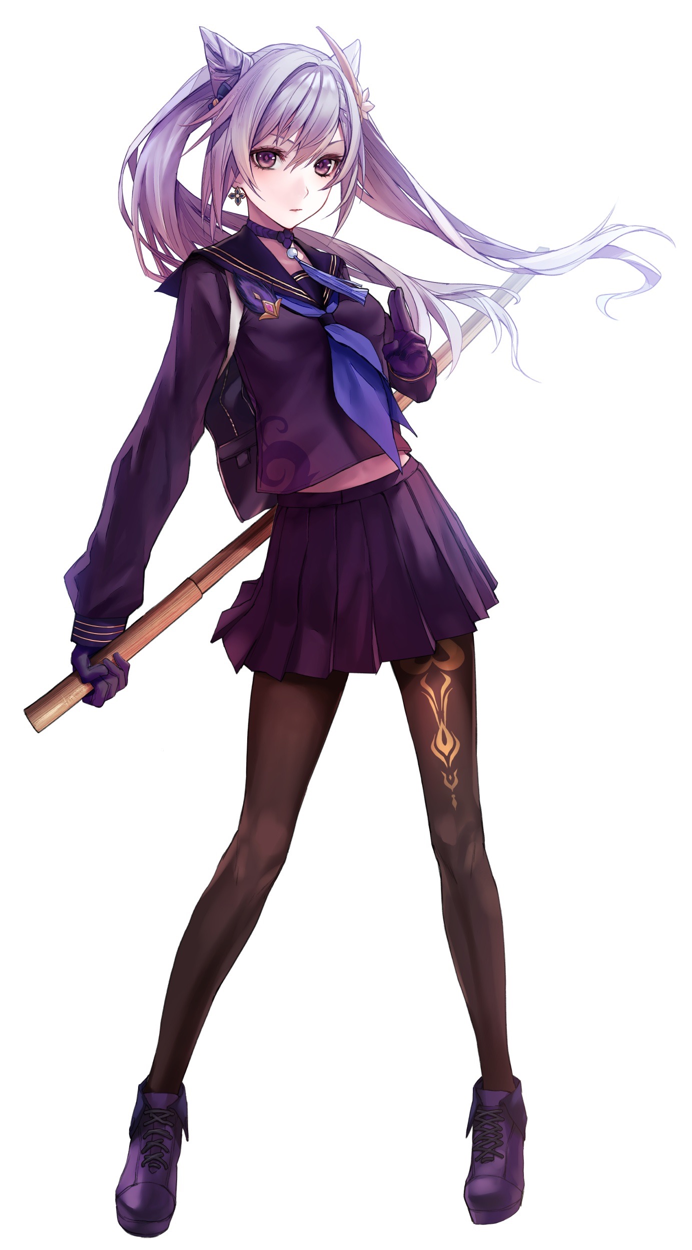 Anime Girls Genshin Impact Keqing Genshin Impact Applekun School Uniform Violet Hair Violet Eyes Lon 1383x2500