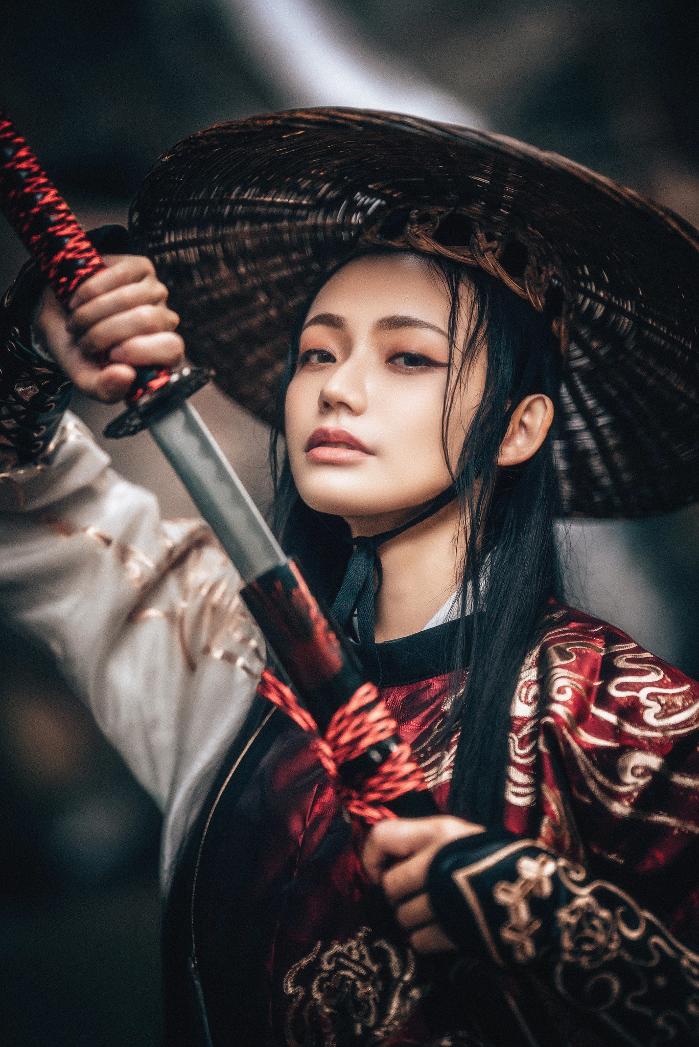 Asian Model Women Sword Katana Women With Swords Black Hair Looking At ...