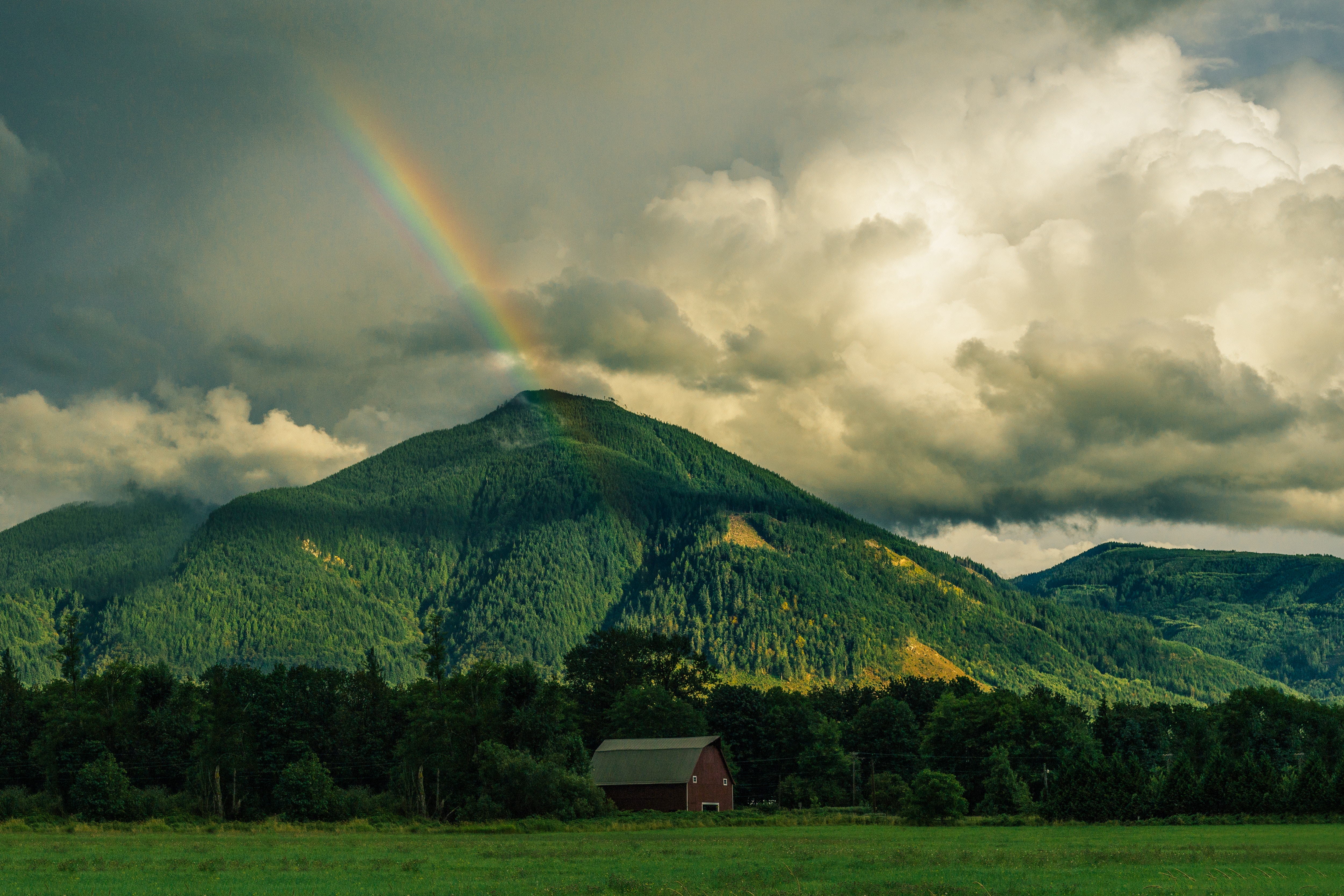 Barn Cloud Forest Mountain Rainbow 5001x3334