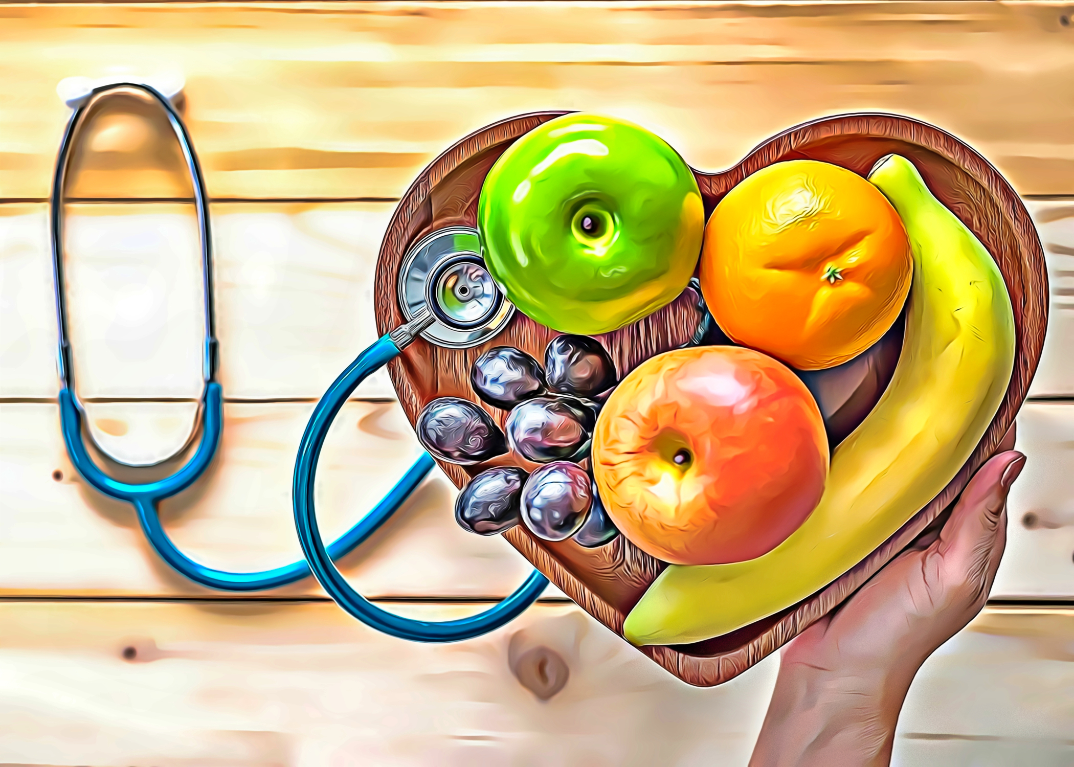 Artwork ArtStation Digital Art Fruit Bananas Apples Food Illustration Painting Drawing Stethoscope 2100x1500