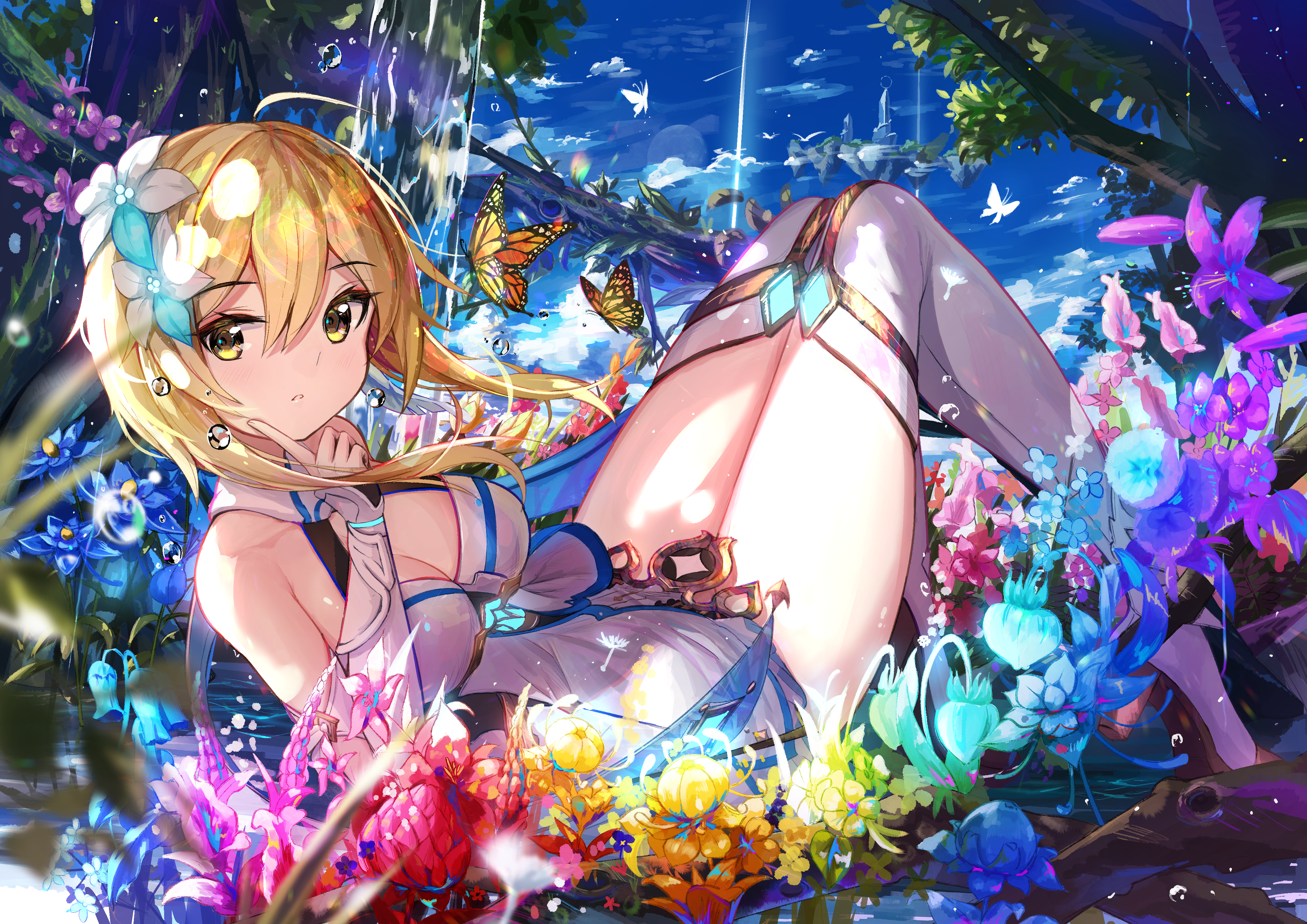 Anime Anime Girls Genshin Impact Lumine Genshin Impact Colorful Blonde Legs Flowers Artwork Prinz Eu 4093x2894