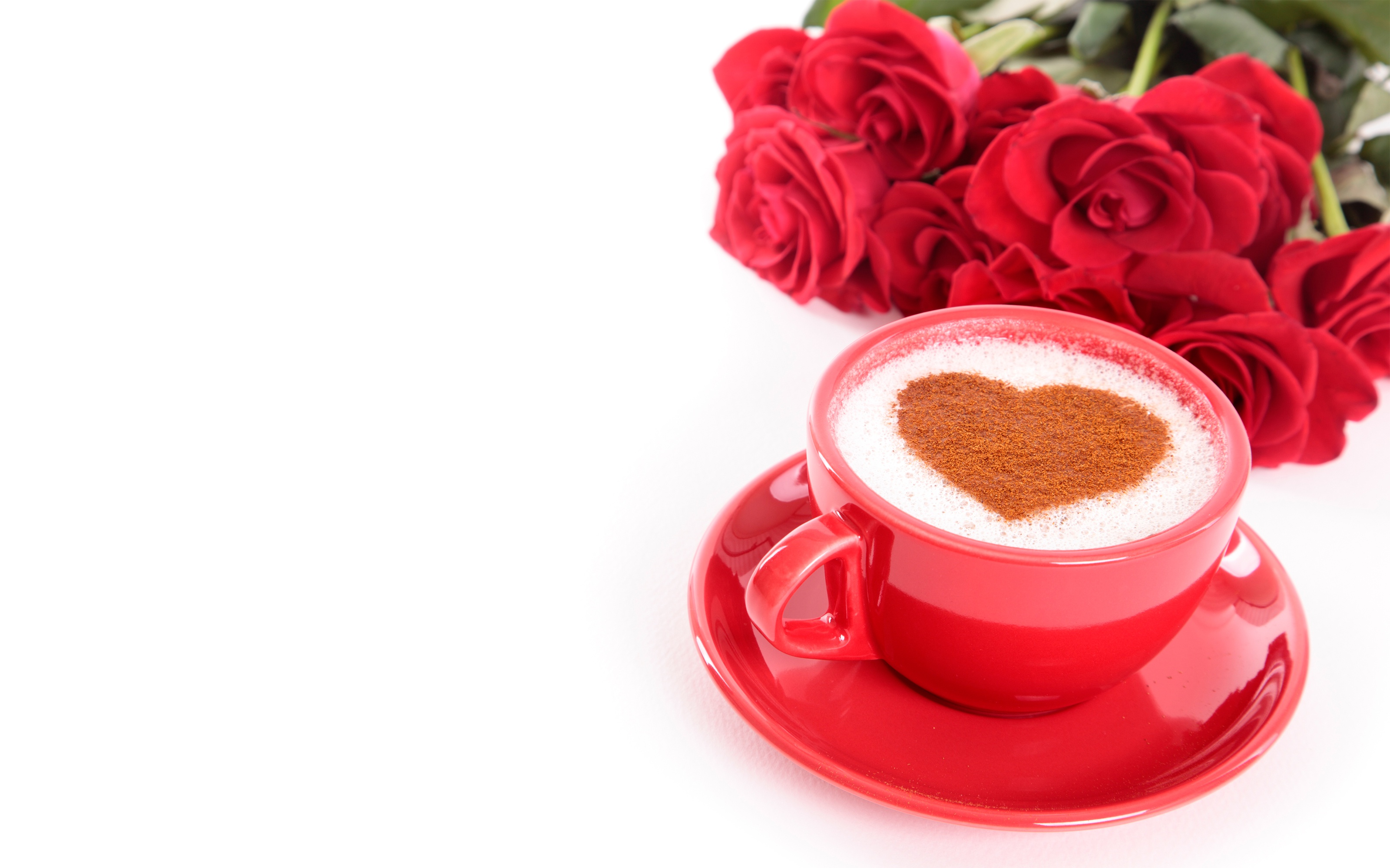 Cup Heart Shaped Rose Red Rose Romantic 3200x2000