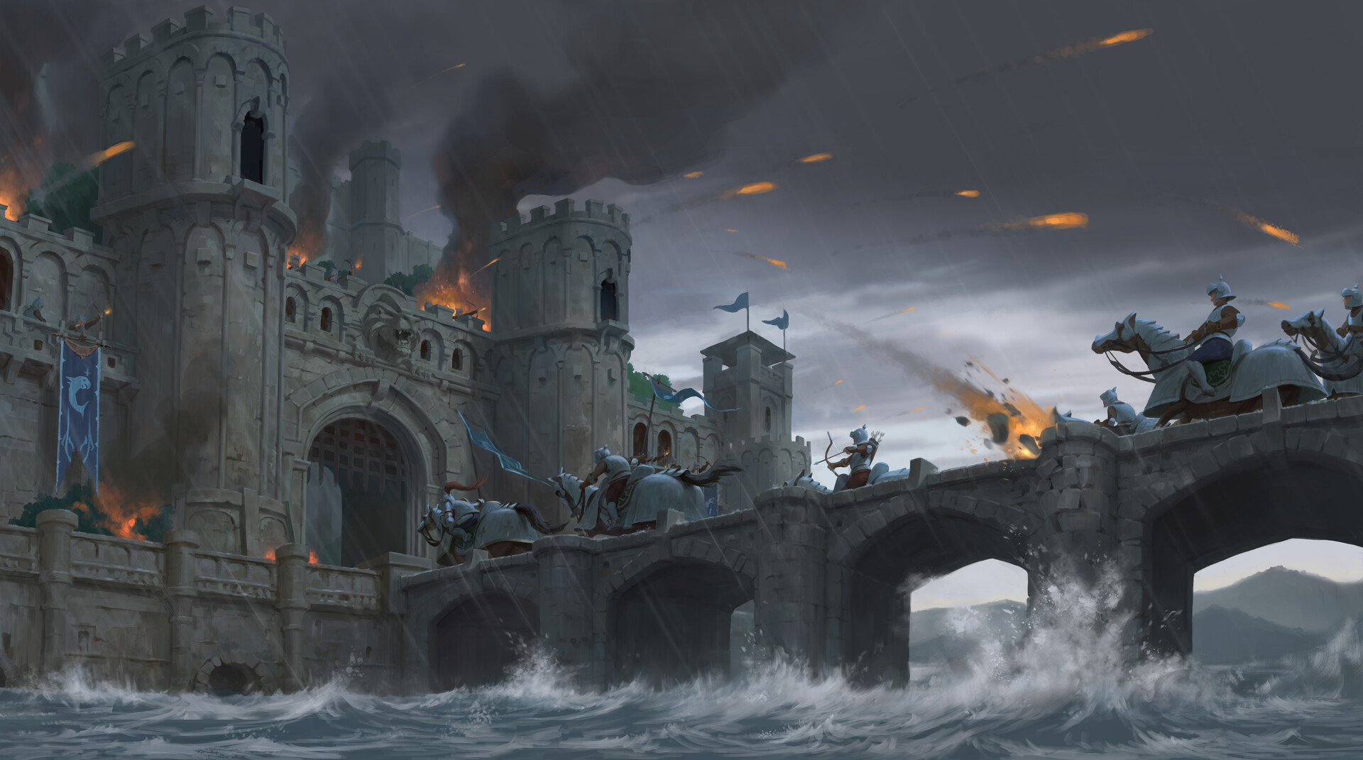 Yeonji Rhee Fantasy Art Digital Art Castle Battle Knights Horse Medieval 1920x1071