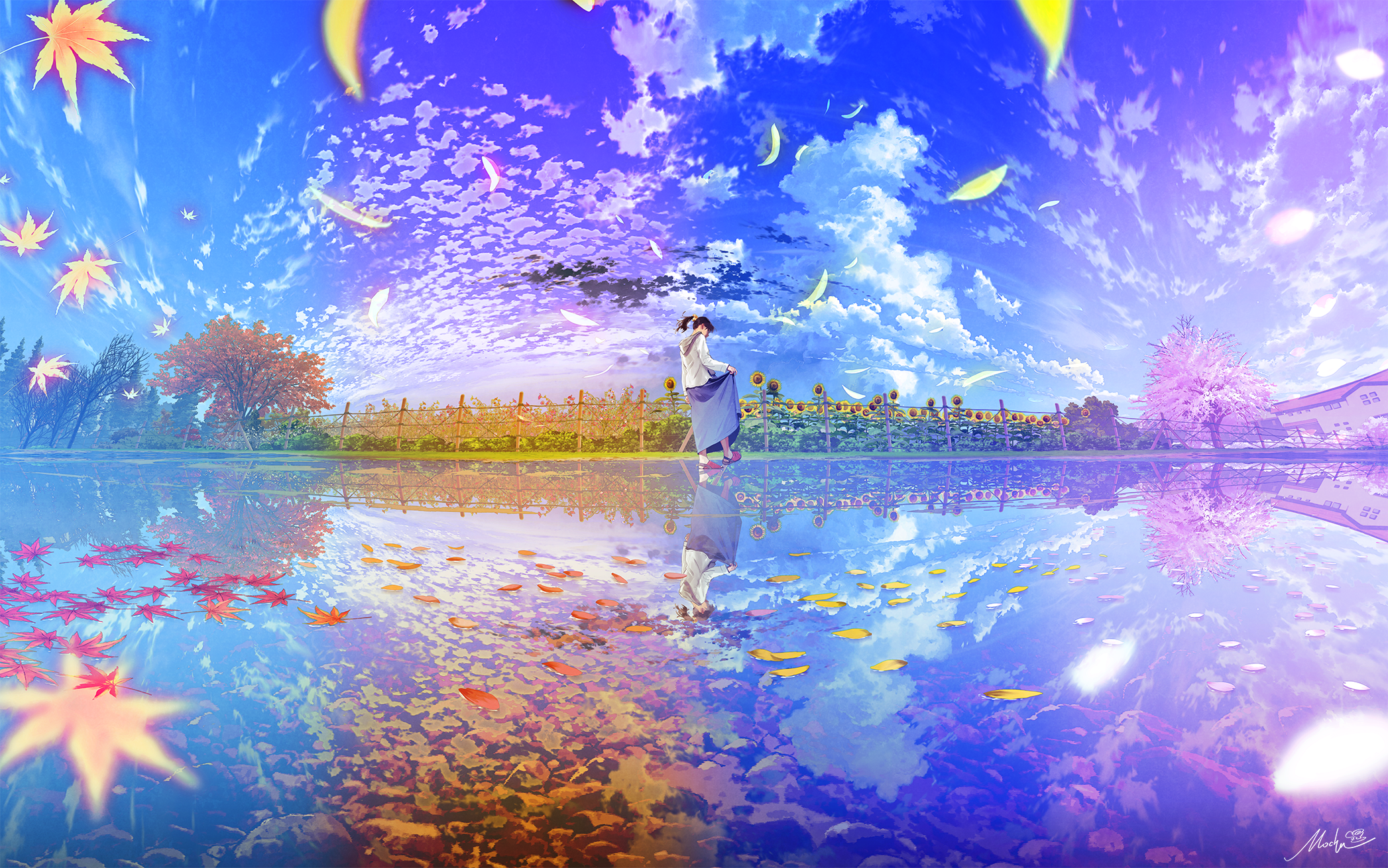 Anime Anime Girls Seasons Sky Clouds Sunflowers 2094x1310
