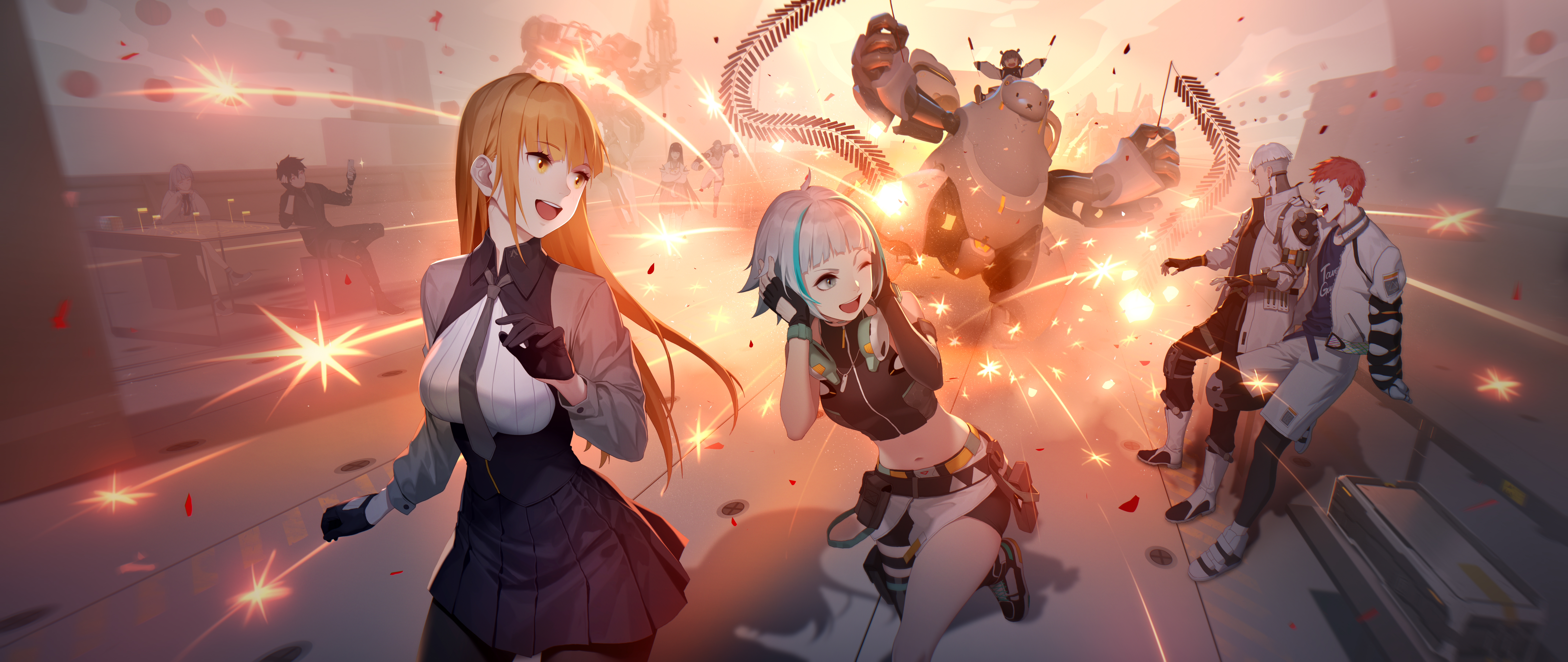 Final Front Enobetta Video Games Video Game Characters Anime Girls Anime Boys Robot Fireworks Sparks 8533x3600