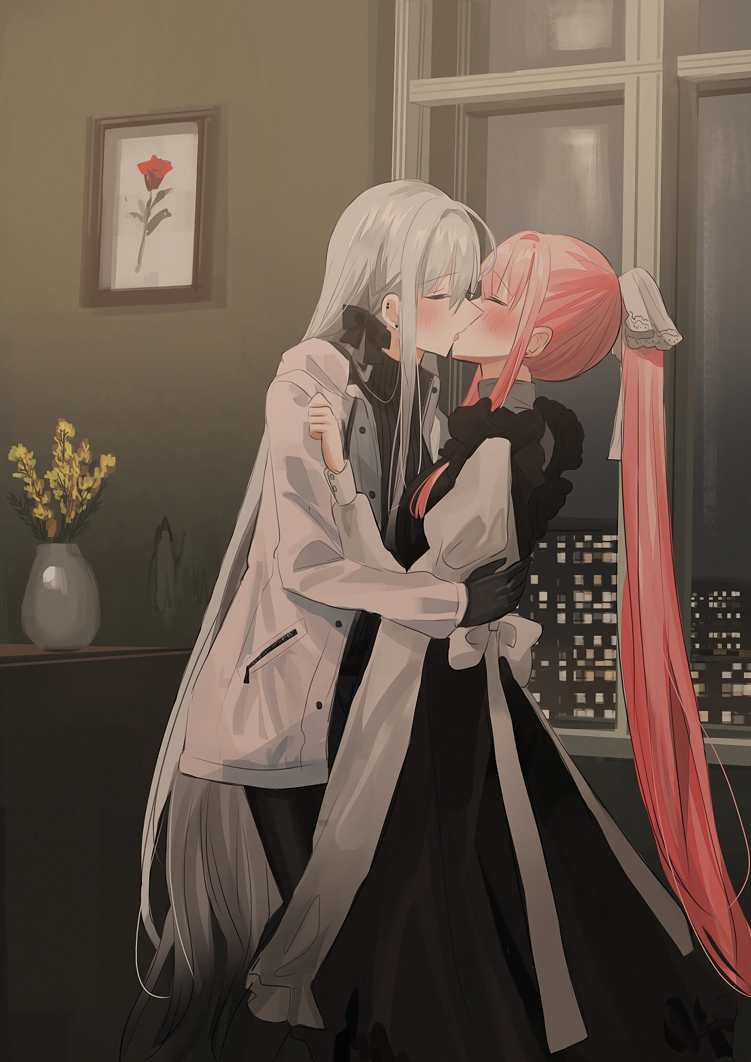 Anime Couple Anime Anime Girls Kissing Long Hair Chihuri 45 Wallpaper -  Resolution:2546x3600 - ID:1292164 
