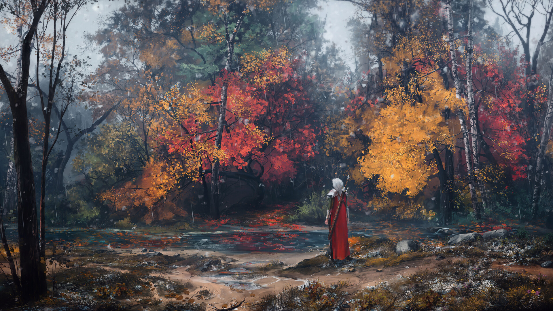 Max Suleimanov Digital Art Landscape River Lake Fall Trees 1920x1080