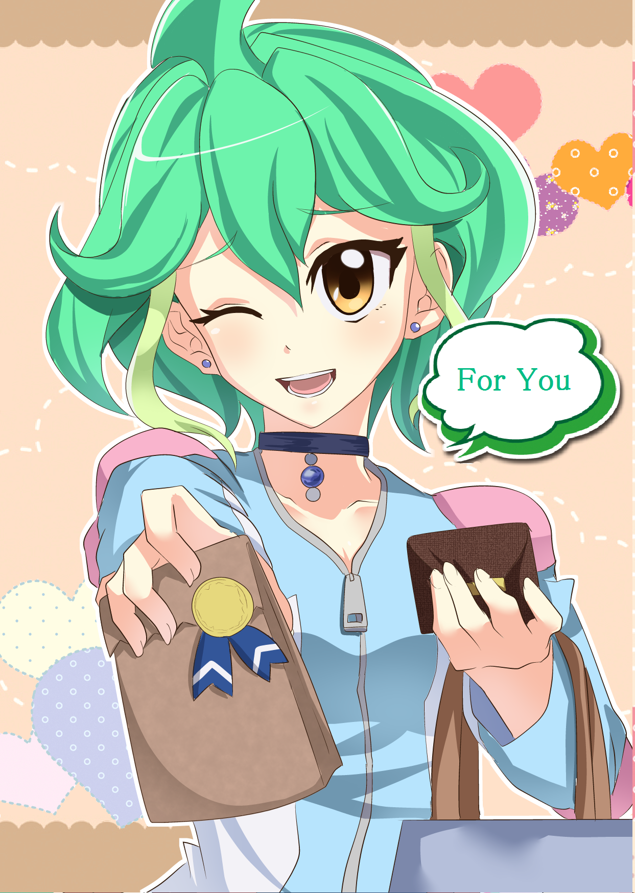 Anime Anime Girls Yu Gi Oh Yu Gi Oh ARC V Rin Yu Gi Oh Ahoge Green Hair Chocolate Box Valentines Day 1243x1749