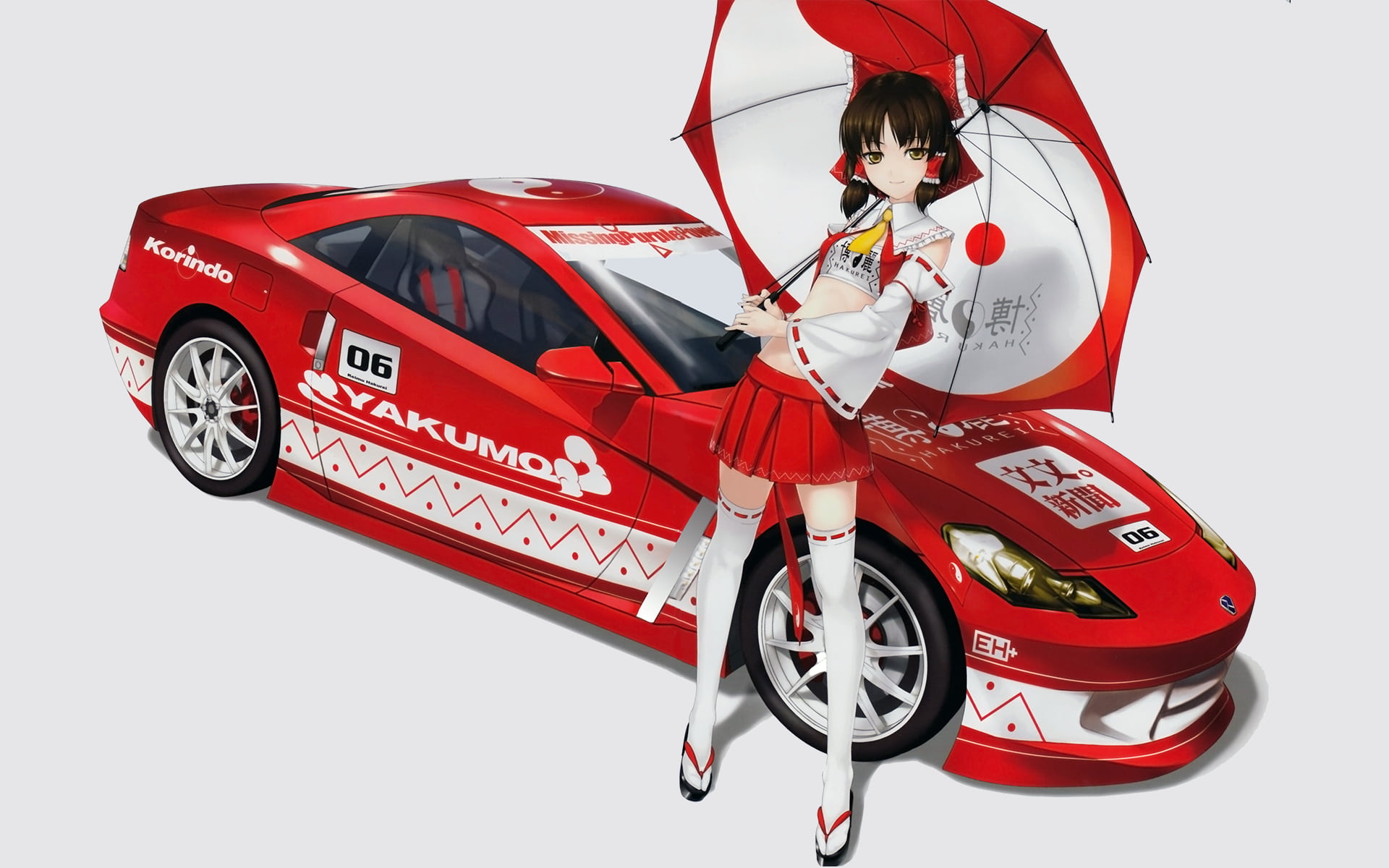 Anime Anime Girls Rokuwata Tomoe Artwork Touhou Hakurei Reimu Umbrella Car 1920x1200