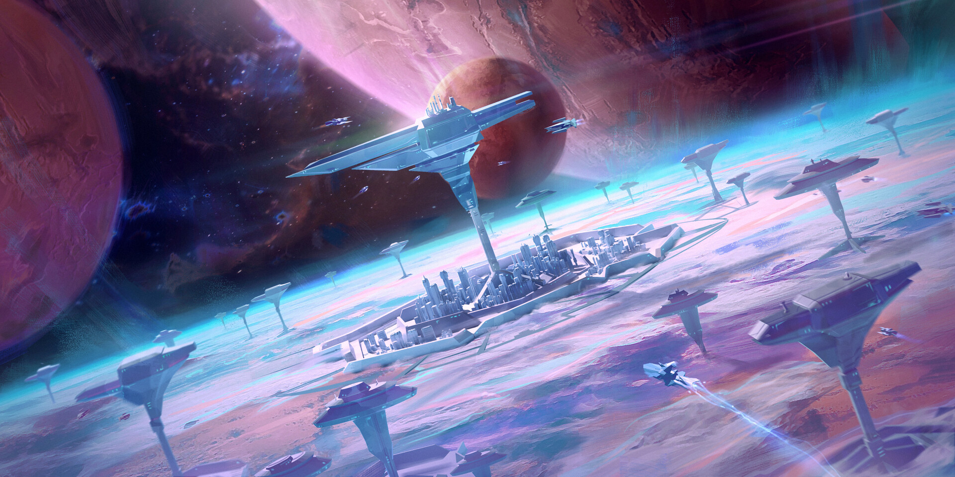 Artwork Digital Art Science Fiction Space Spaceship Planet 1920x960