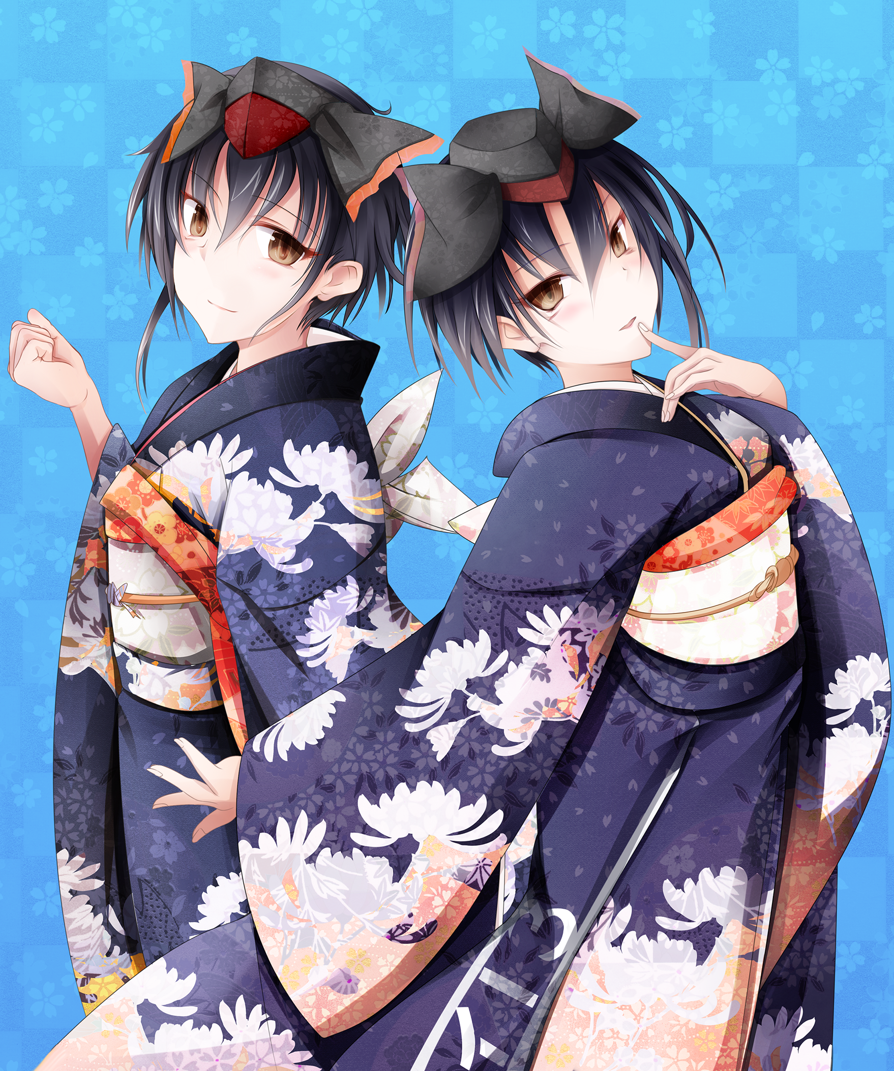 Anime Anime Girls Kantai Collection Kimono Japanese Kimono I 13 KanColle I 14 KanColle Twins Short H 1758x2107