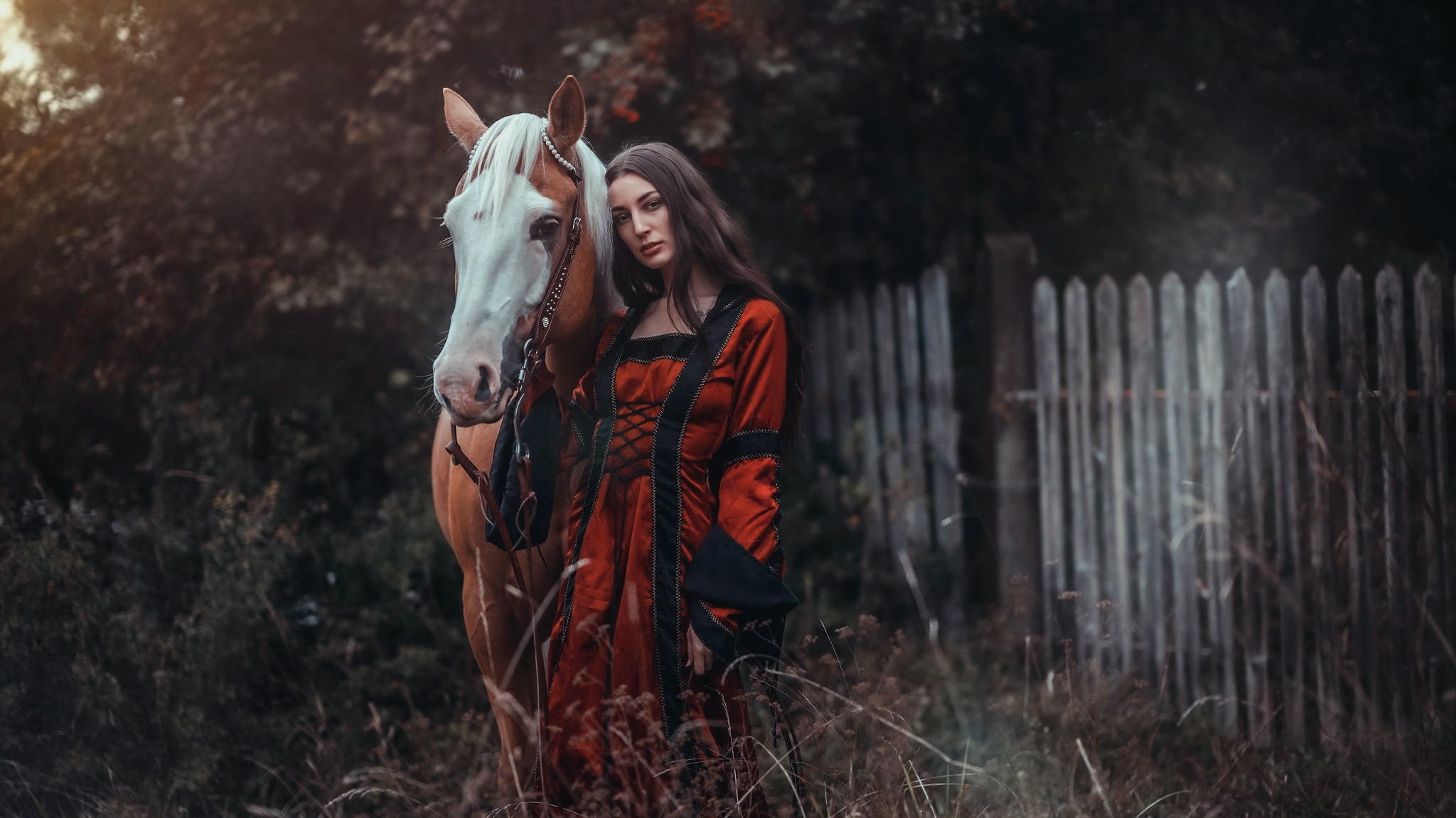 Women Model Women With Horse Horse Animals Women Outdoors Standing Looking At Viewer Brunette Red Dr 2048x1152