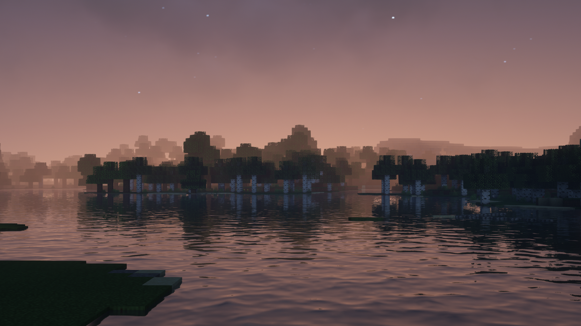 Minecraft Shaders Landscape Water Forest Trees 1920x1080
