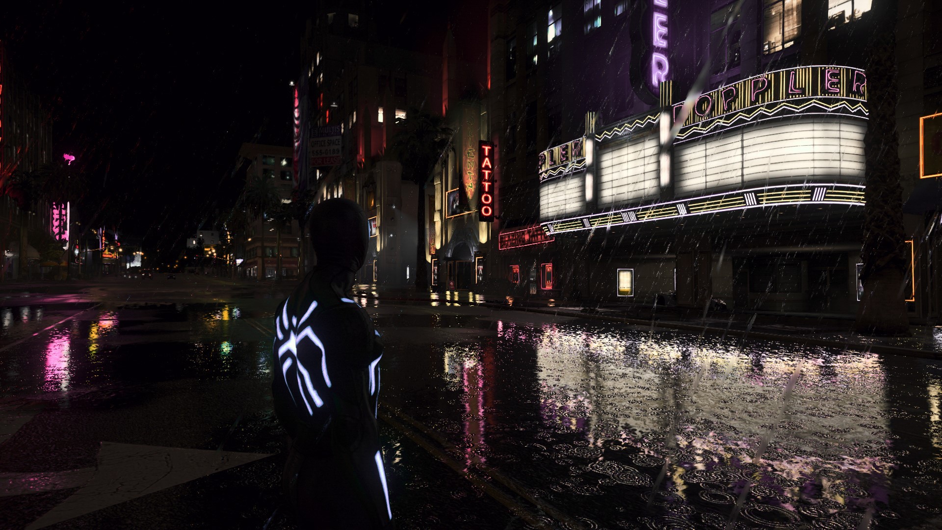 Grand Theft Auto V Spider Man Reflection Rain Video Games 1920x1080