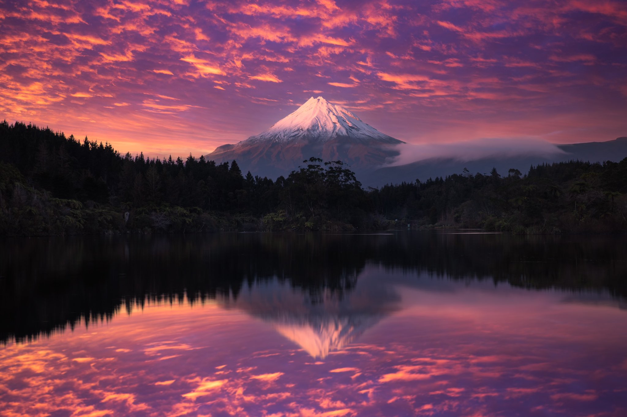 Rach Stewart Nature Mountains Lake Reflection Forest Trees Sky Clouds Purple 2048x1364