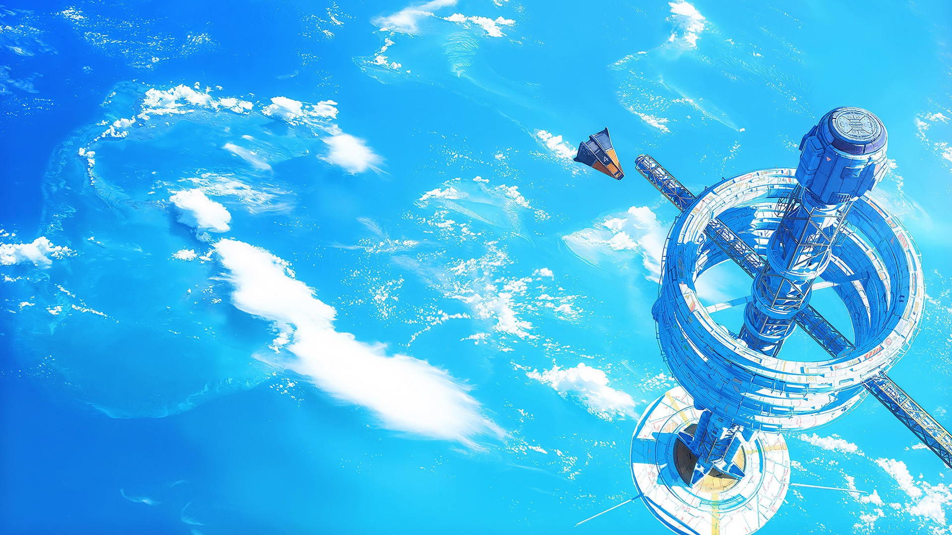 Space Station Sky Blue Space Space Art Science Fiction DOFRESH 1920x1080