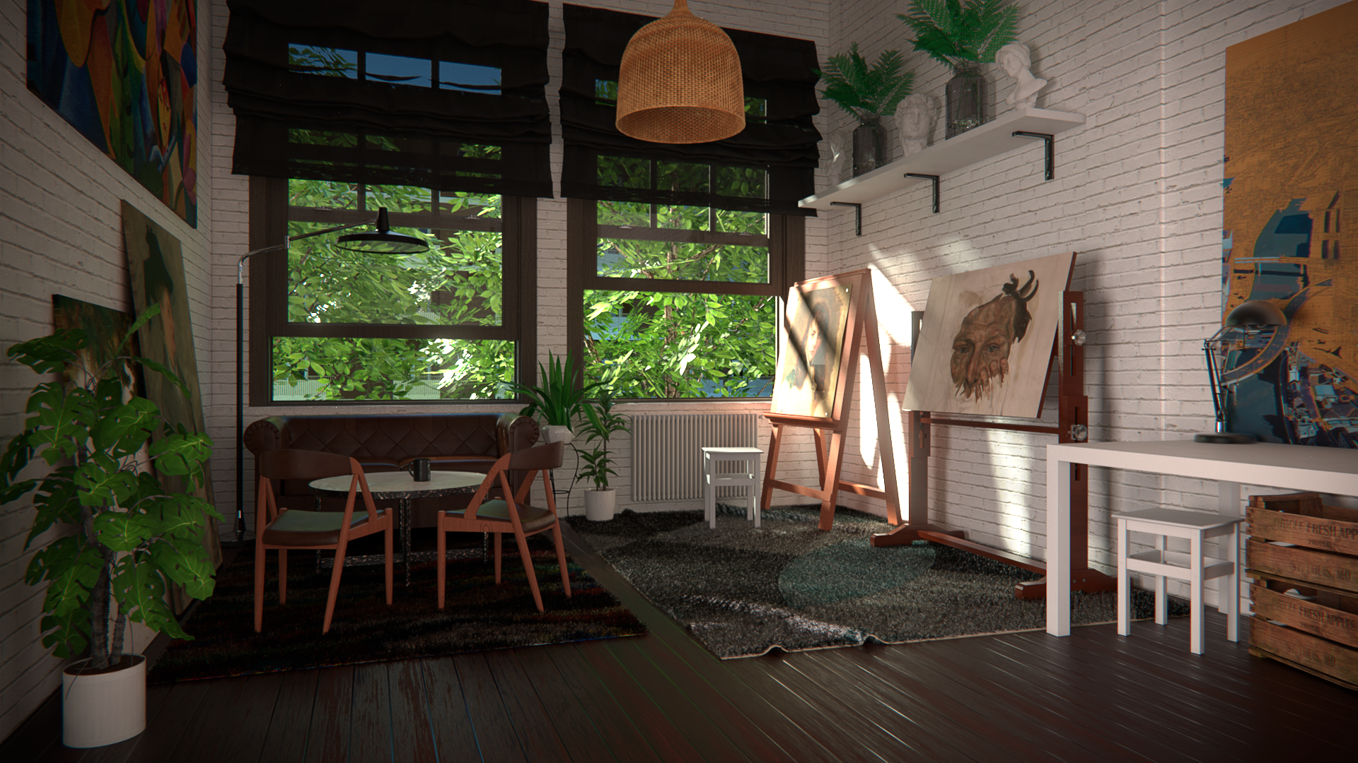 3D CGi Digital Art Interior Interior Design Painters Room Bricks 1920x1080