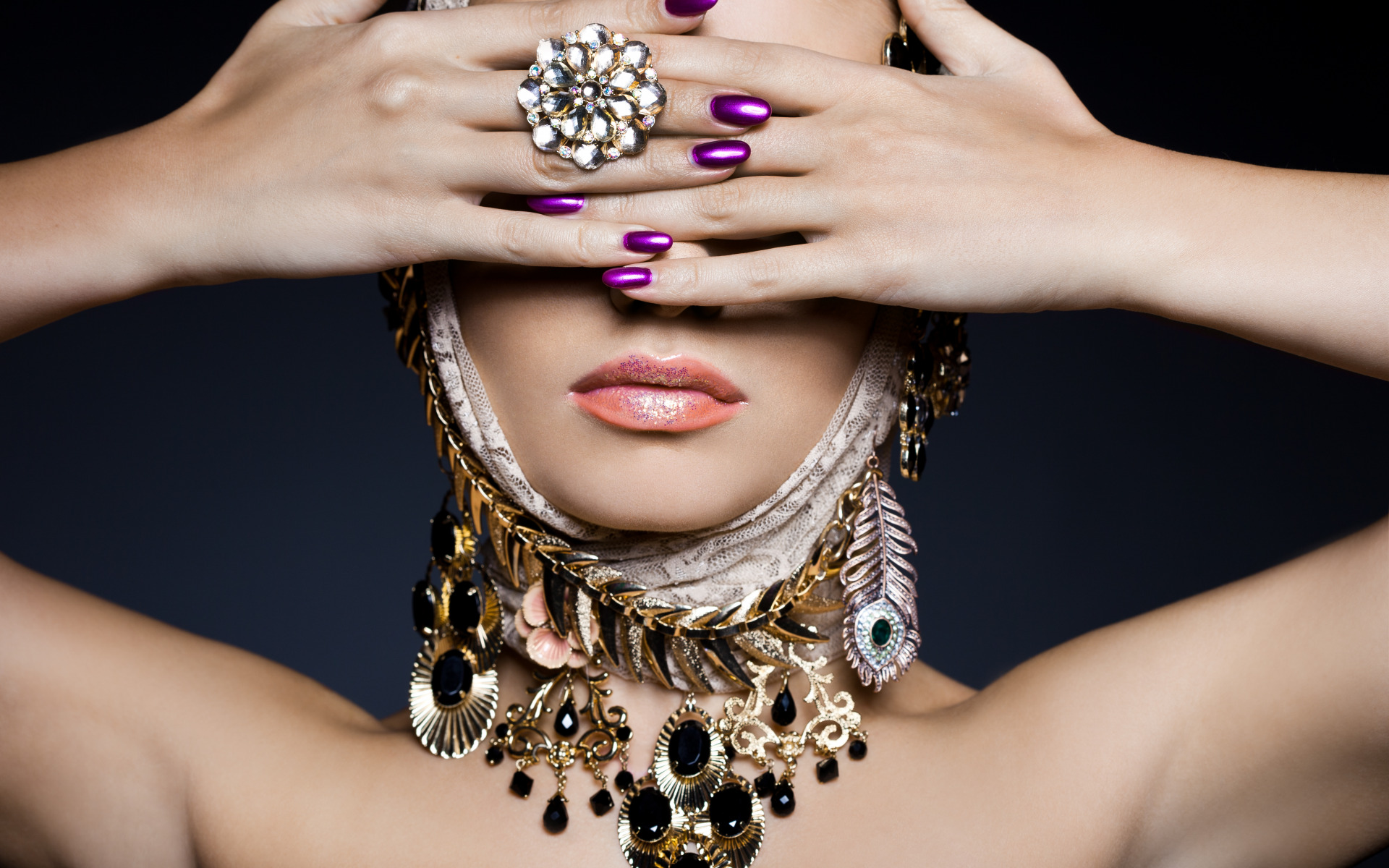 Woman Ring Jewelry Girl Face Hand Lipstick 1920x1200