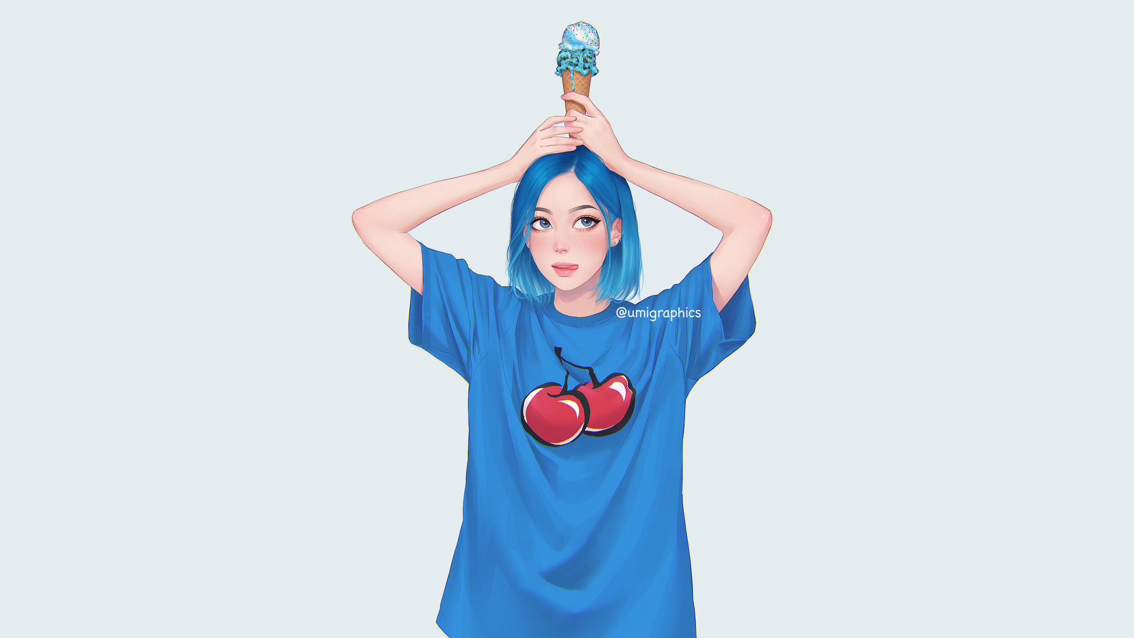 Umigraphics Women Original Characters Artwork Drawing 2D Simple Background Minimalism Casual T Shirt 2222x1250