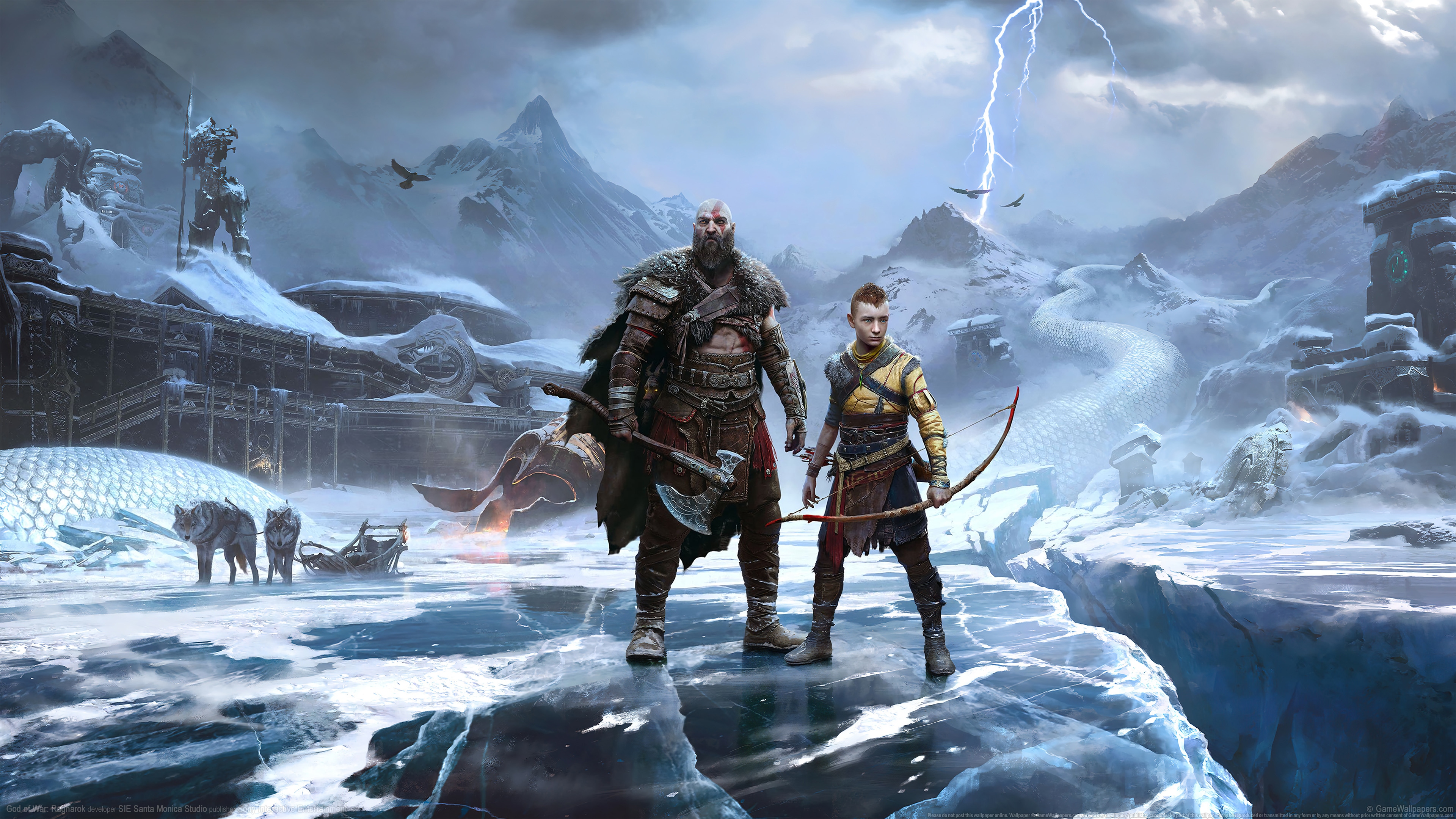 Video Games Video Game Art Digital Art Kratos God Of War God Of War Ragnarok Bow And Arrow Ice Wolf  3840x2160