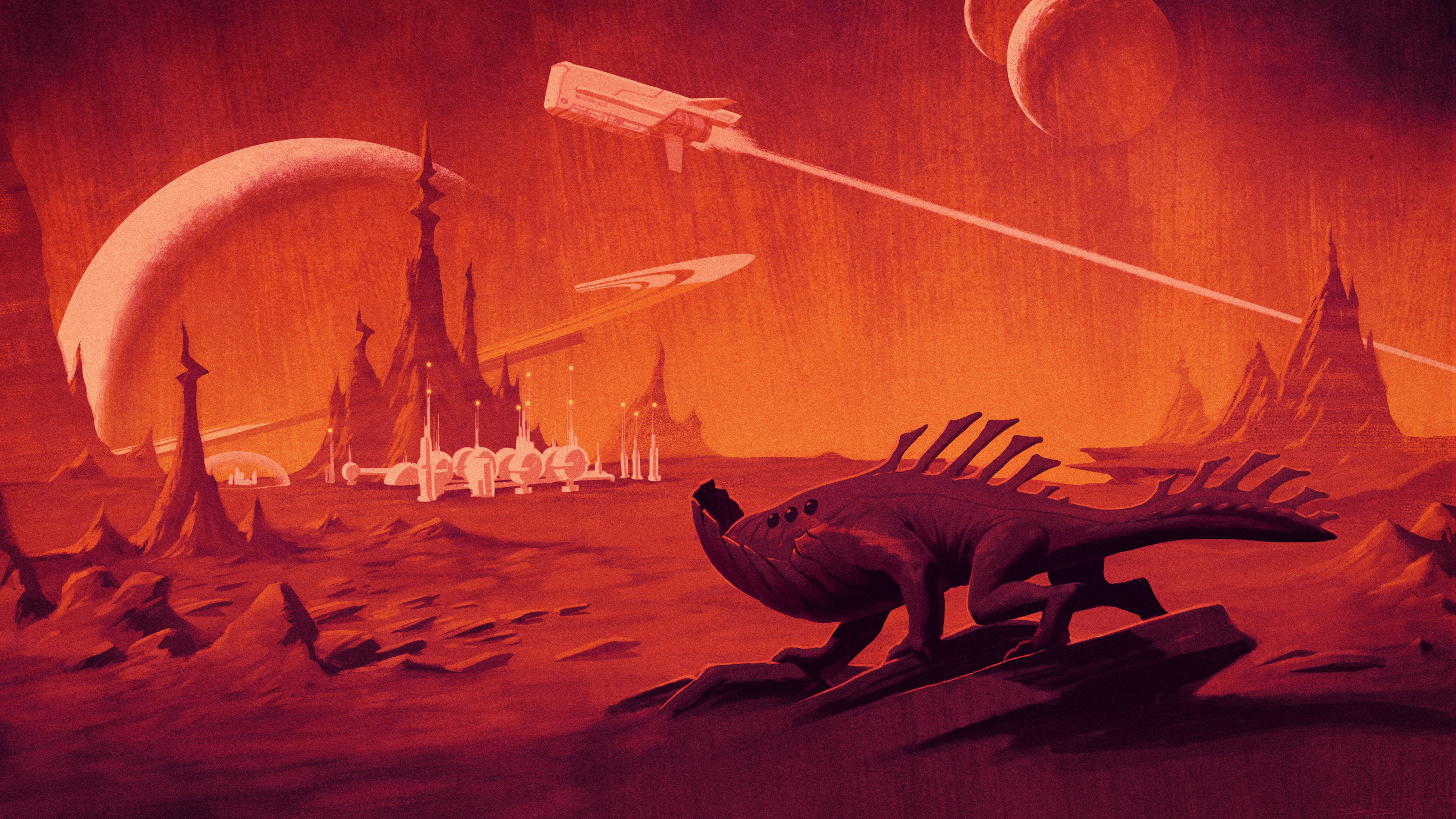 Illustration Artwork Science Fiction Retro Science Fiction Planet Landscape Planetary Rings Vehicle  3840x2160