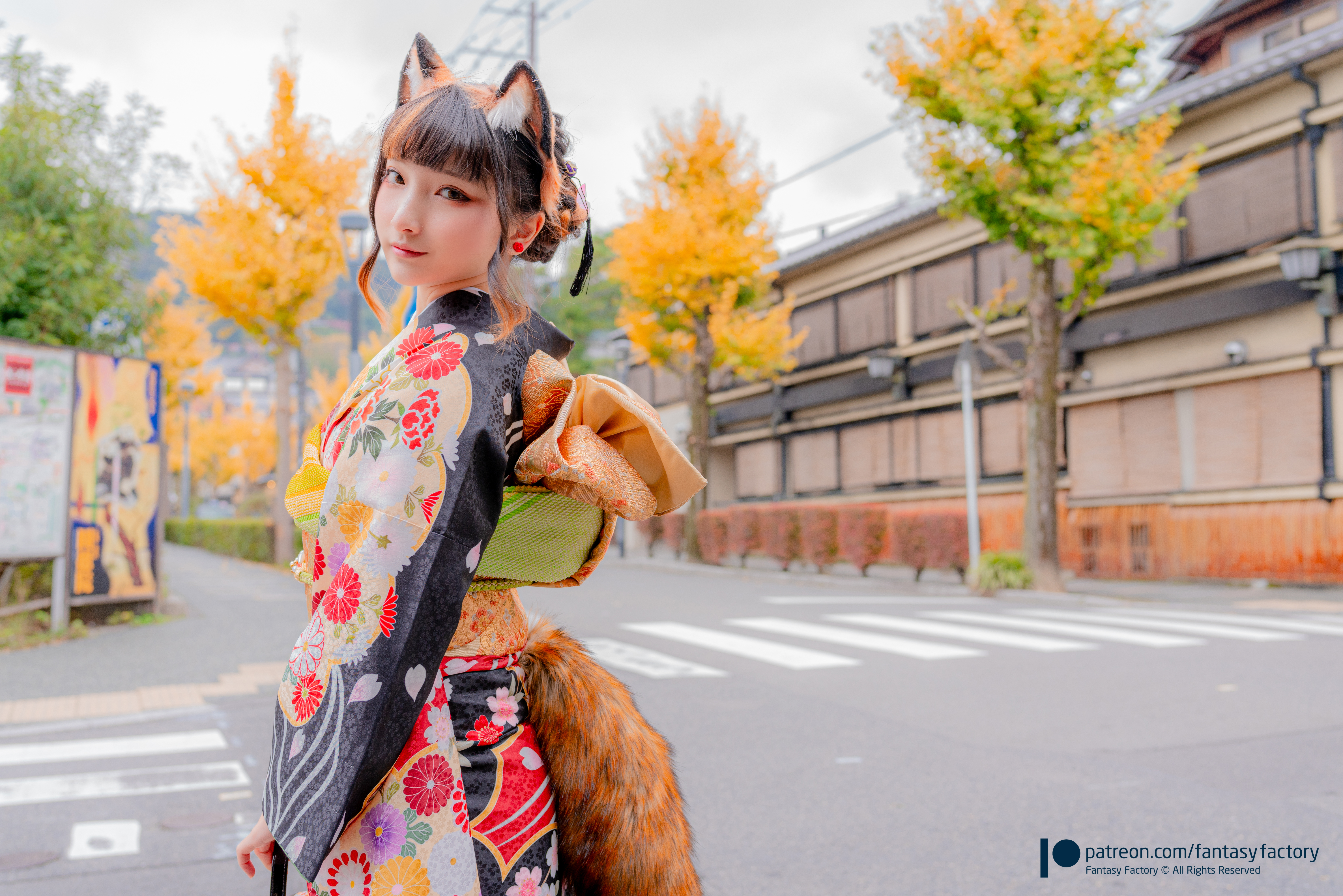 Women Model Asian Bangs Cosplay Fox Girl Foxy Ears Fox Tail Kimono Depth Of Field Portrait Looking A 7433x4958