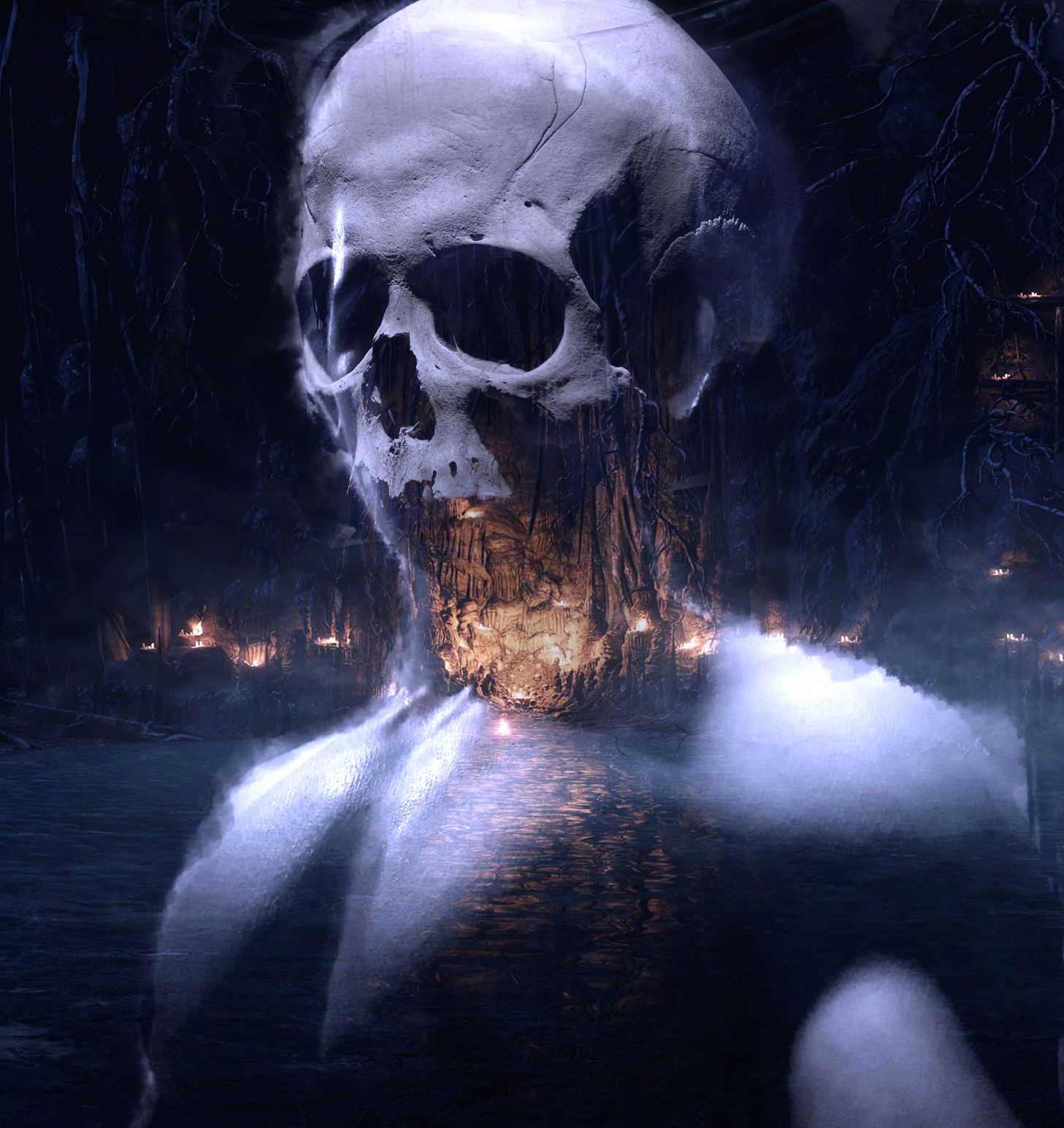 Fantasy Art Dark Skull Cave Forest 1457x1544