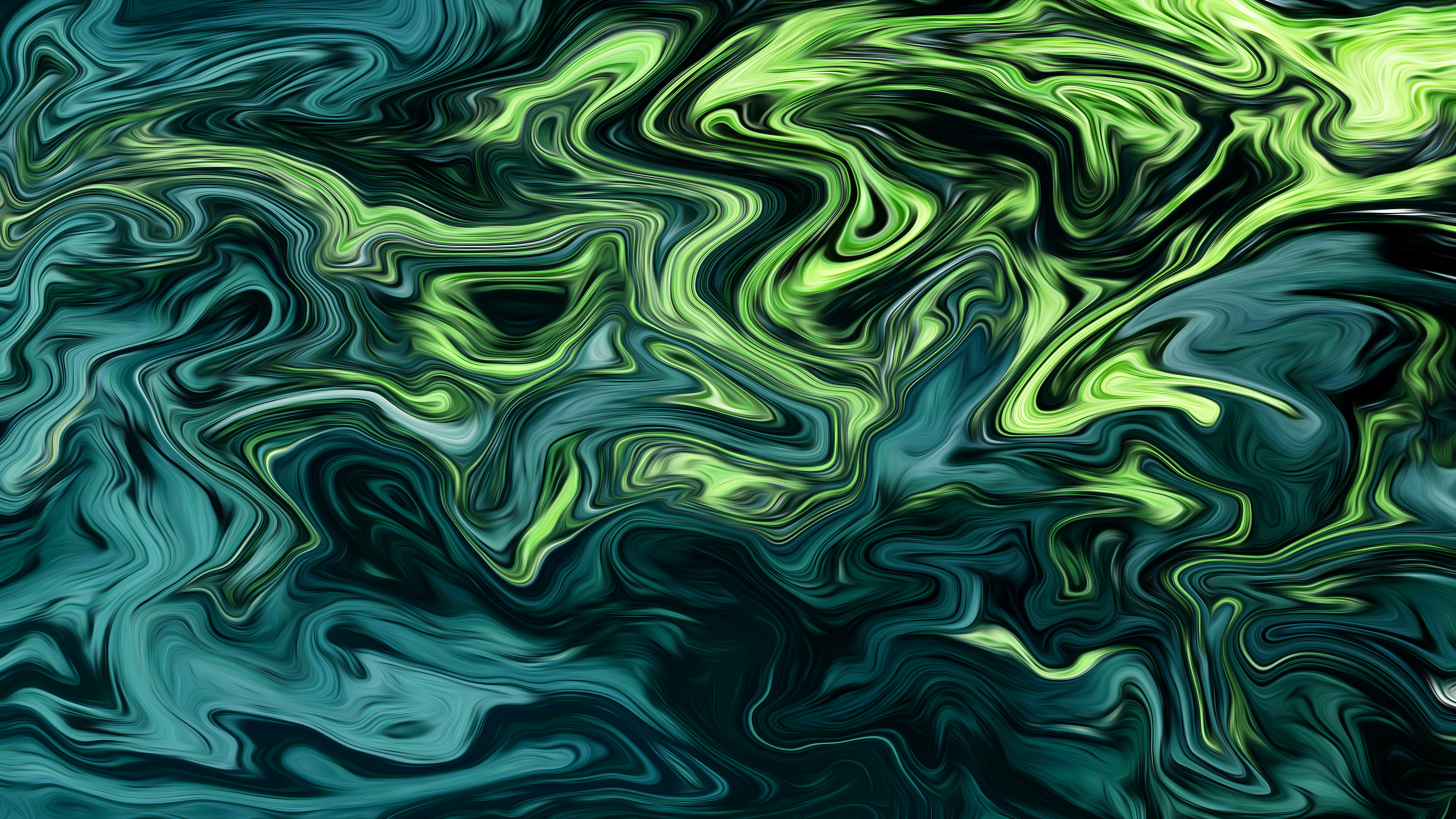 Abstract Fluid Liquid Shapes Colorful Artwork Green Dark ArtStation XEBELiON 3840x2160