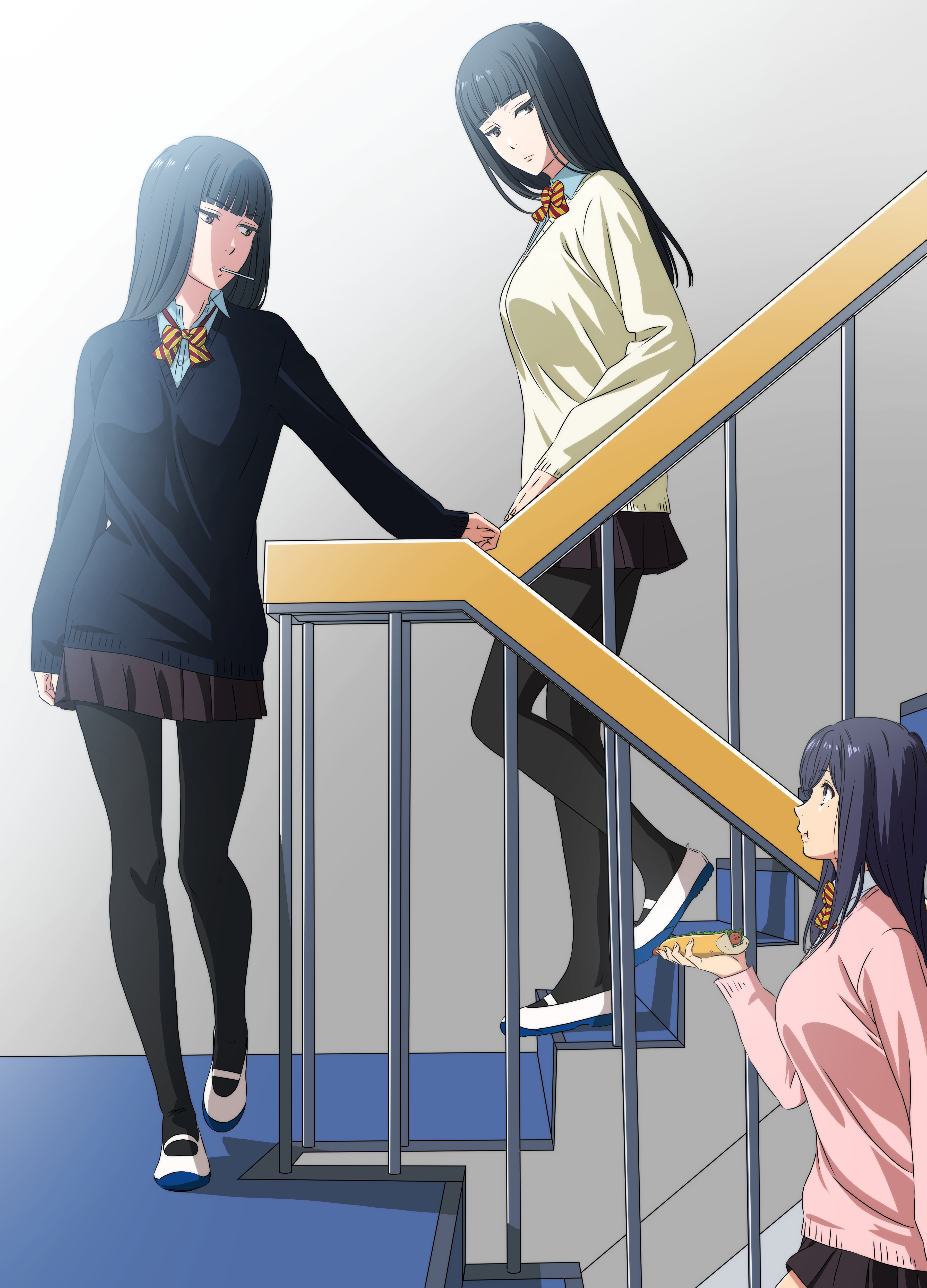 Anime Girls Original Characters Twins JK Schoolgirl Sweater 2D Artwork Drawing Anime 3600x5000