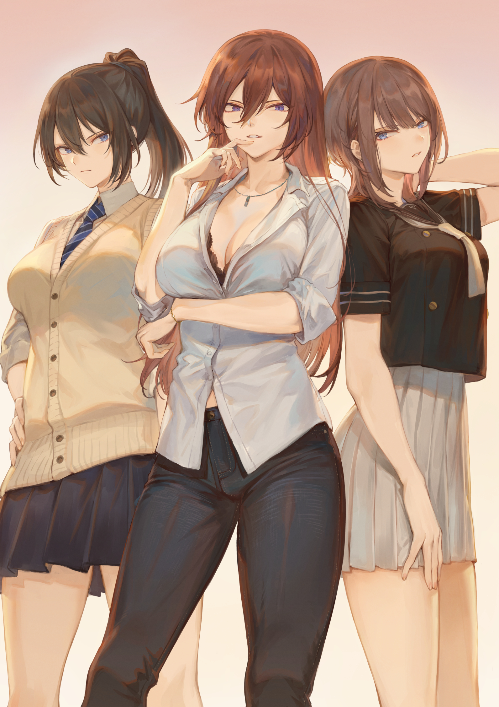 Anime Anime Girls Digital Art Artwork 2D Portrait Display Vertical Mashu 003 Sisters Brunette Blue E 1592x2252