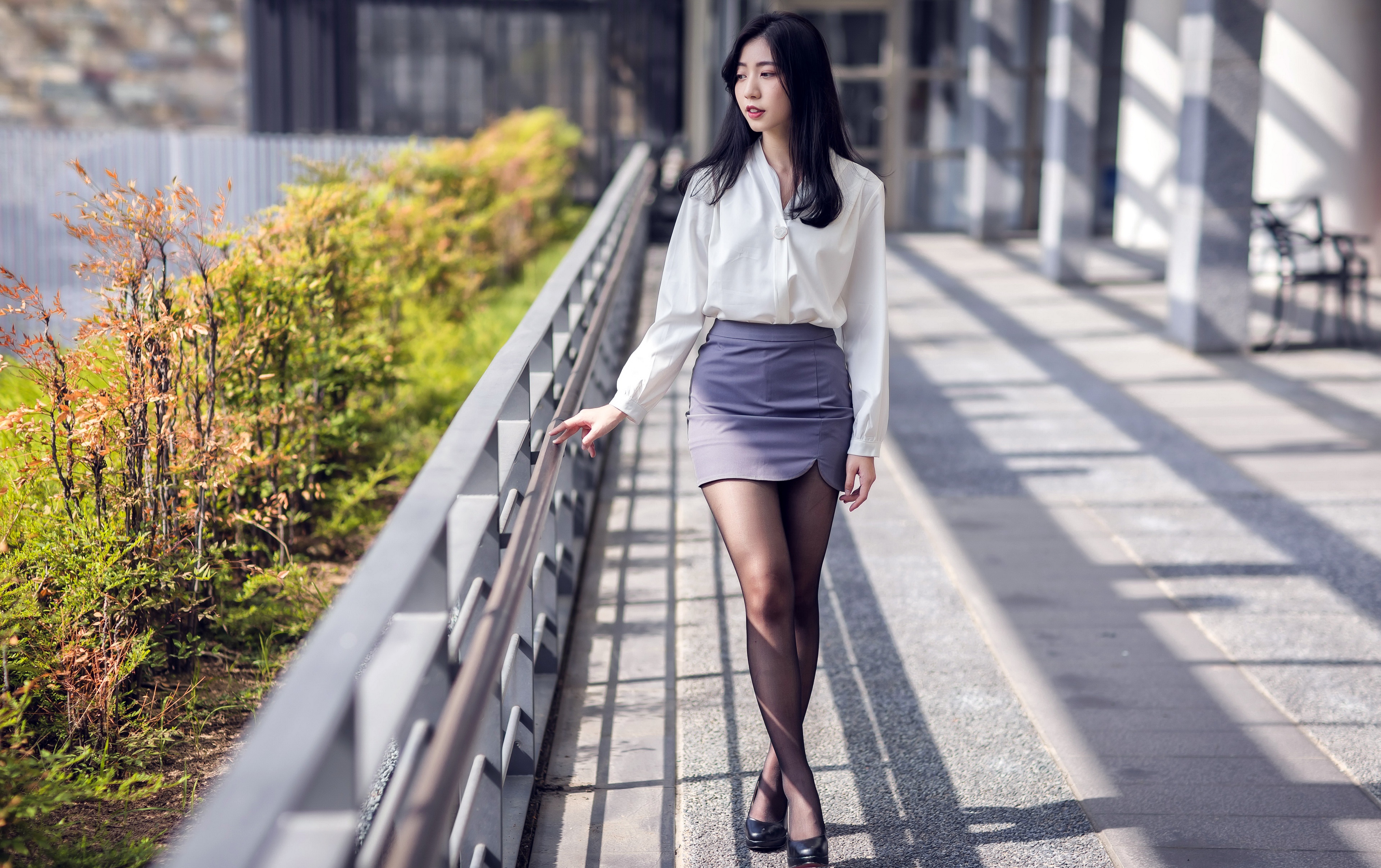 Asian Model Women Standing Women Outdoors Pale 3840x2414