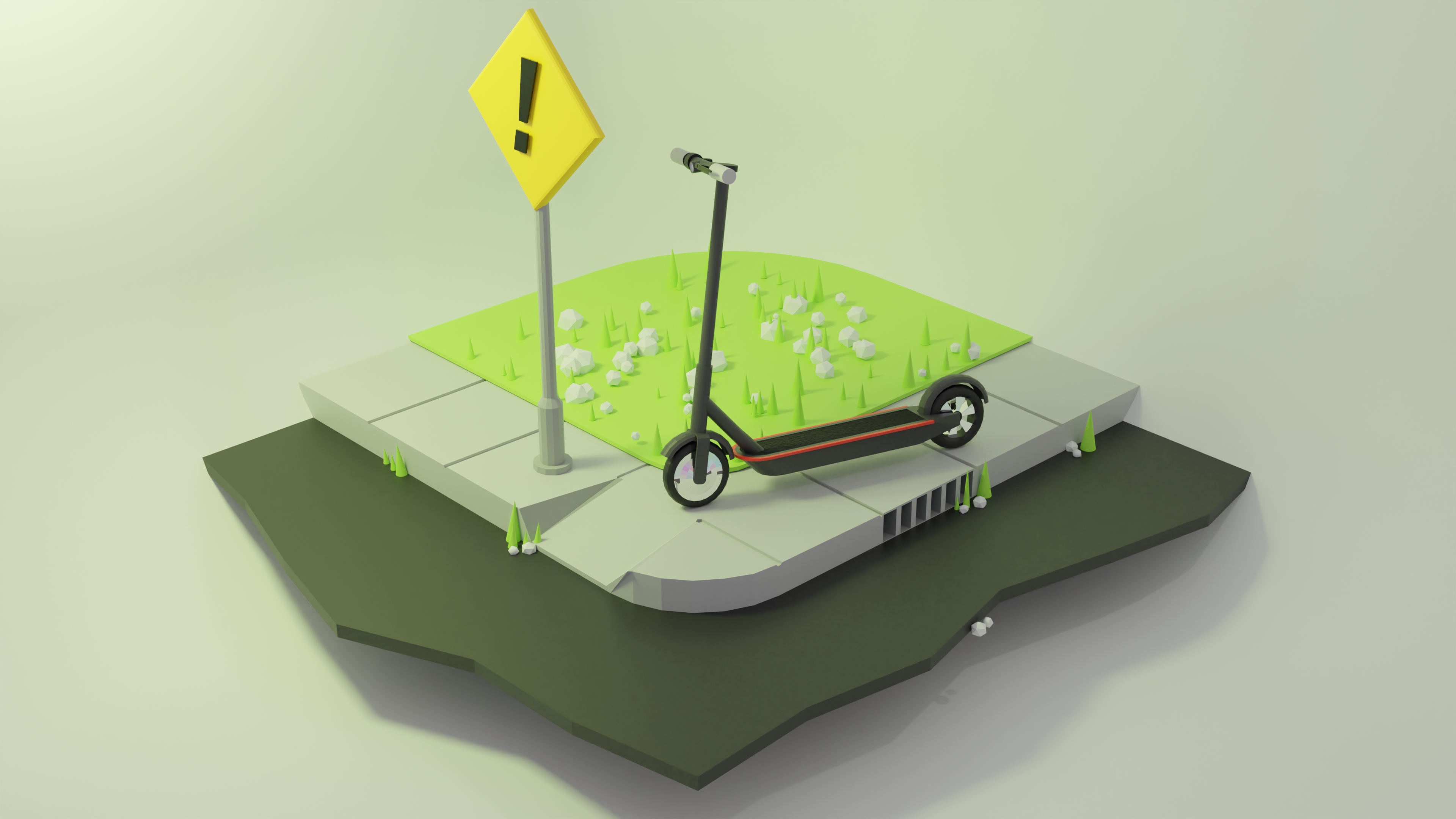 Low Poly Blender Scooters Sign Post 3840x2160