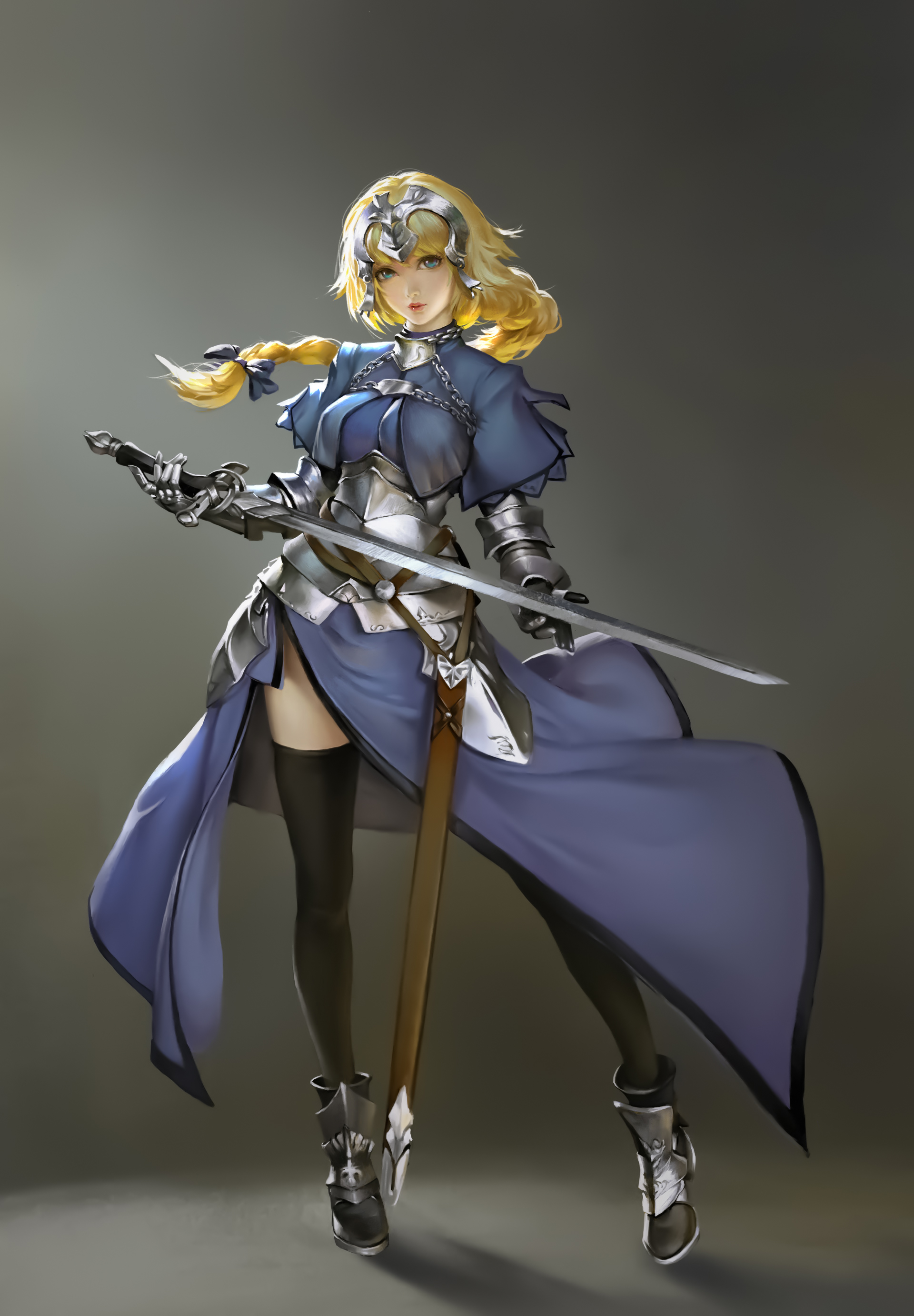 Ley Bowen Drawing Women Blonde Long Hair Tiaras Armor Steel Dress Blue Clothing Knight Weapon Sword  1920x2763