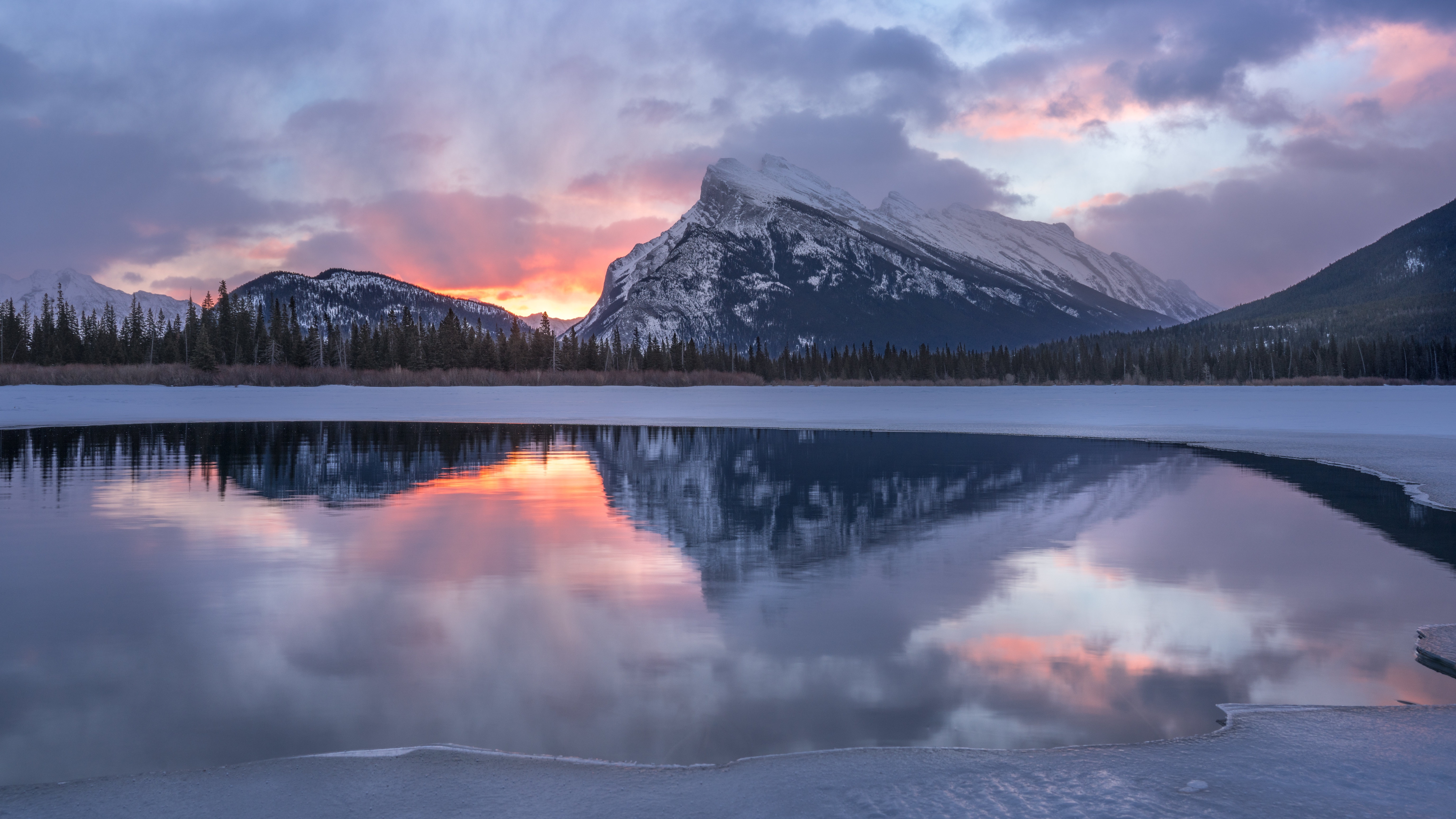 Banff National Park Canada Dawn Lake Mountain Nature Reflection Winter 6144x3456