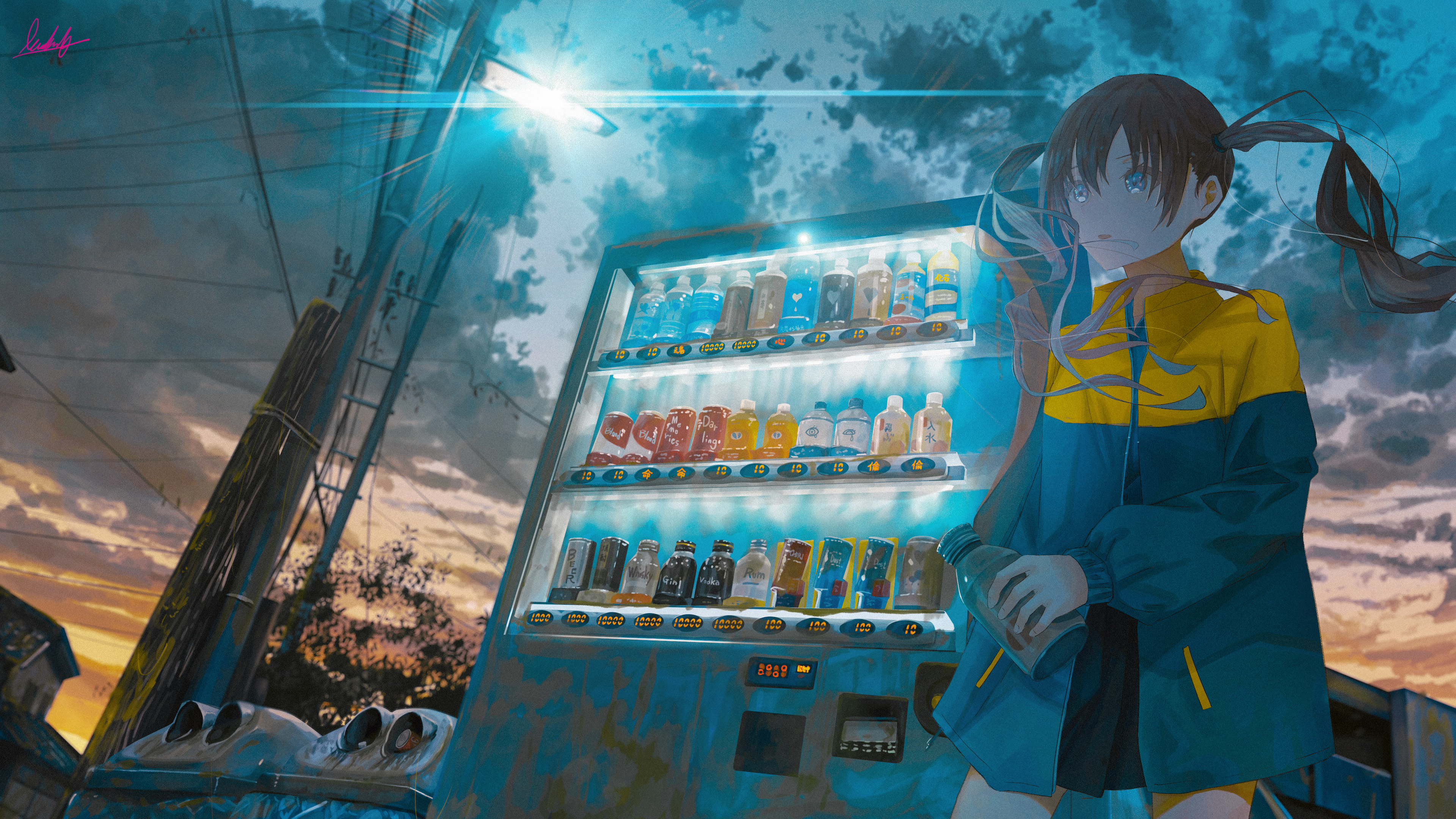 Anime Anime Girls Vending Machine Sky Banishment Artwork 3840x2160
