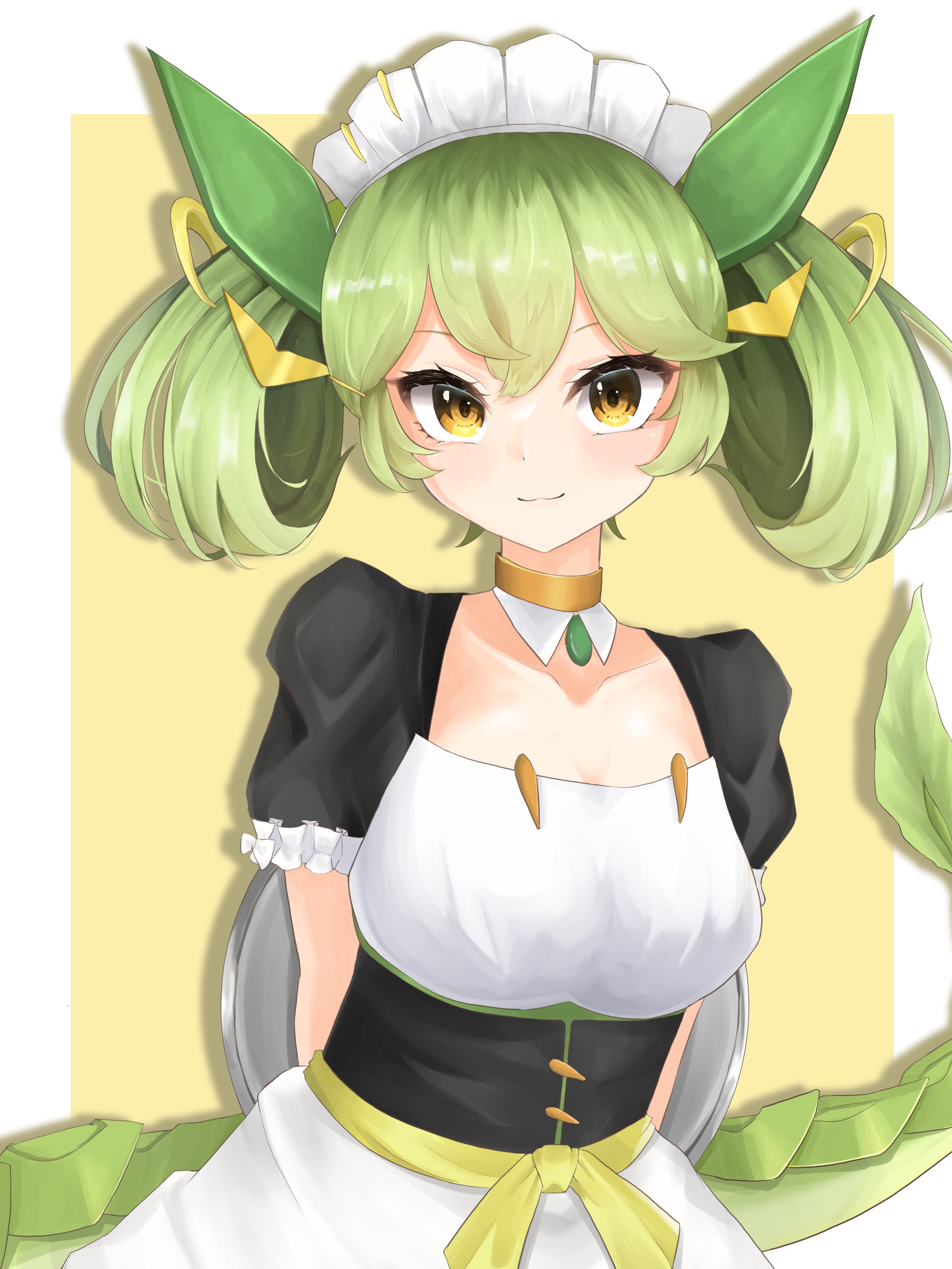 Anime Anime Girls Trading Card Games Yu Gi Oh Parlor Dragonmaid Twintails Green Hair Maid Maid Outfi 2570x3426