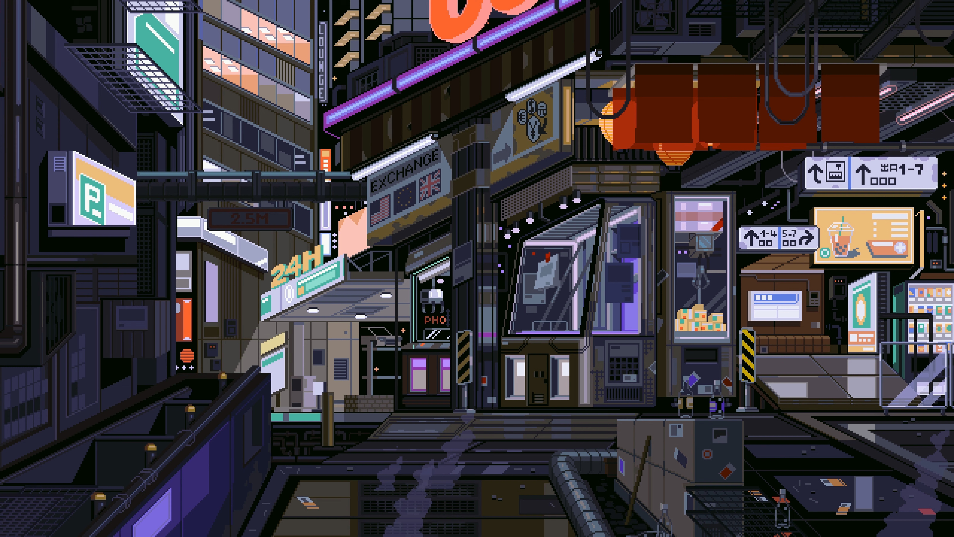 Pixel Art Waneella Night Cyberpunk City 3200x1800