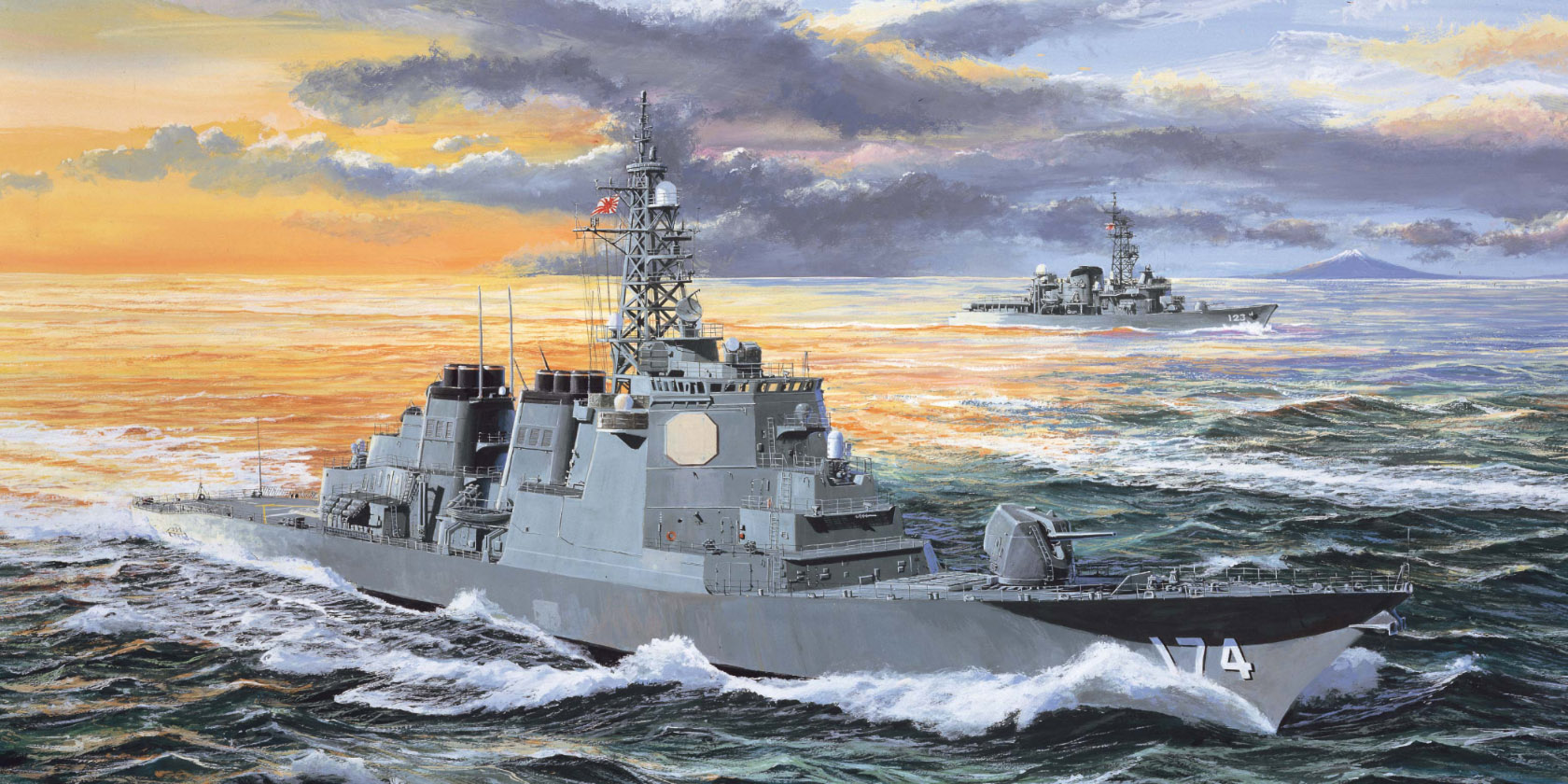 Warship Sea Sky Army Military Sunset Sunset Glow Clouds Waves Water Military Vehicle Artwork 1680x840