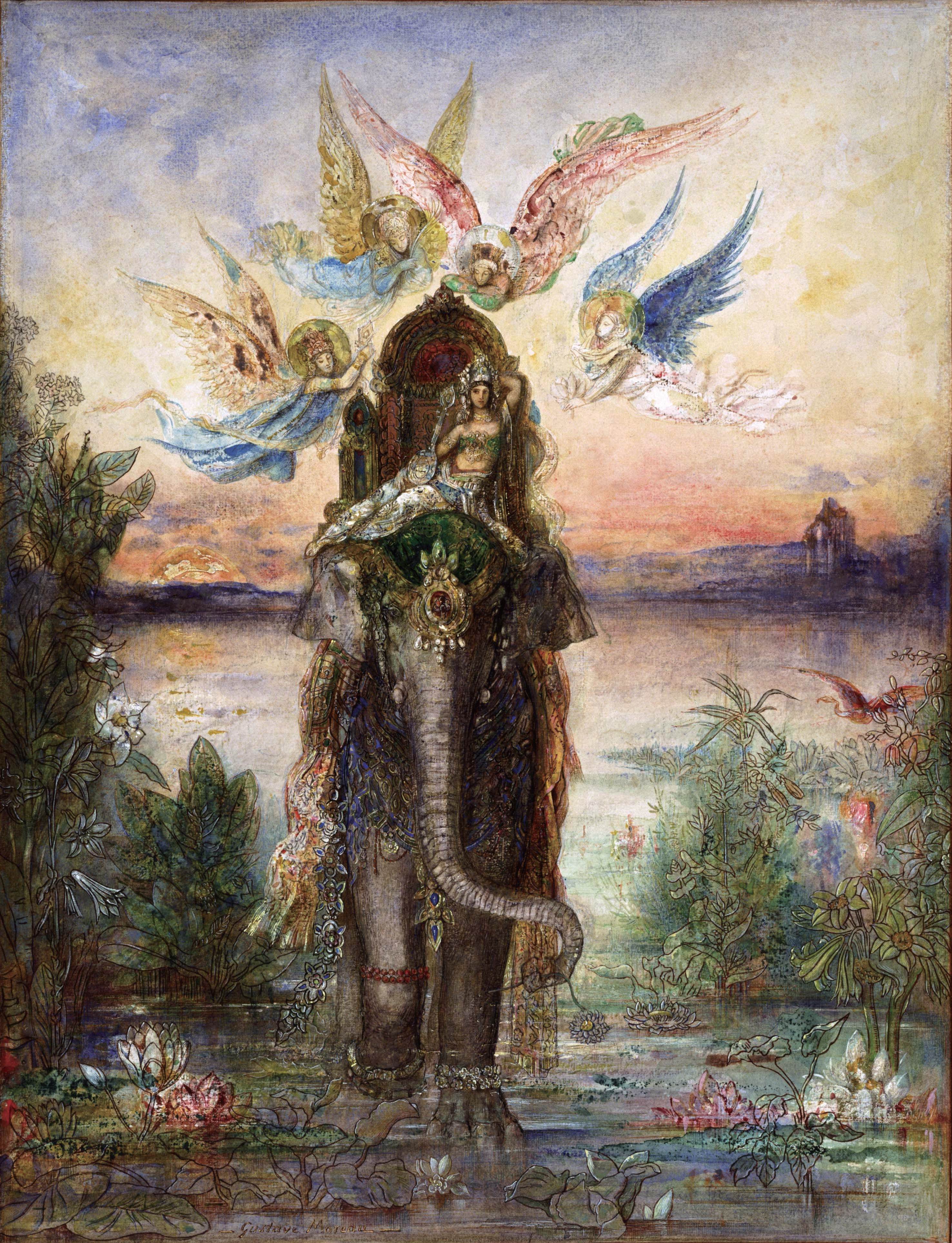 Oil On Canvas Oil Painting Gustave Moreau Water Artwork Classical Art Wings Elephant Flowers Sitting 2952x3852
