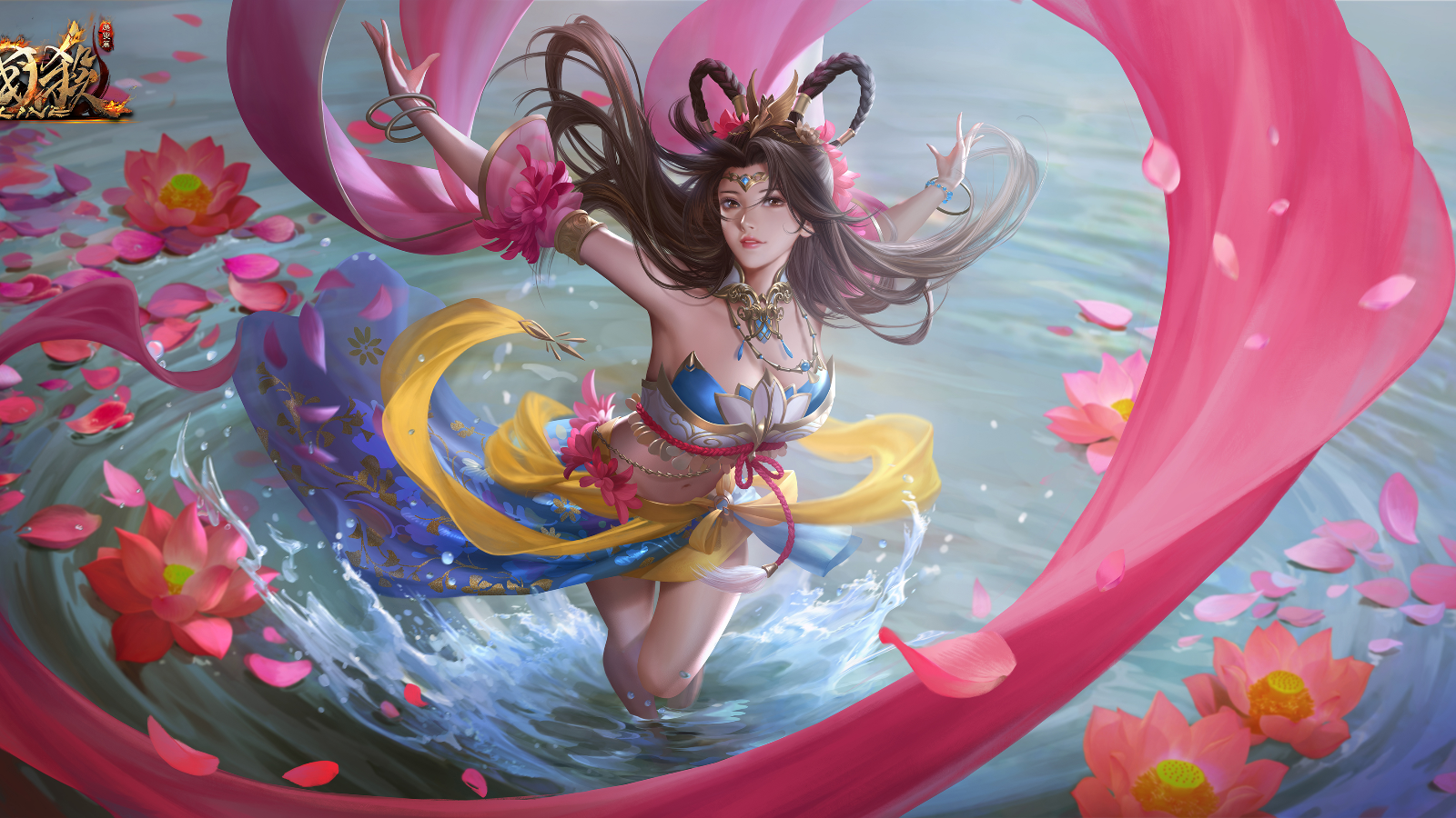 Sanguosha Three Kingdoms Video Game Characters Women Water Petals Flowers 1600x900