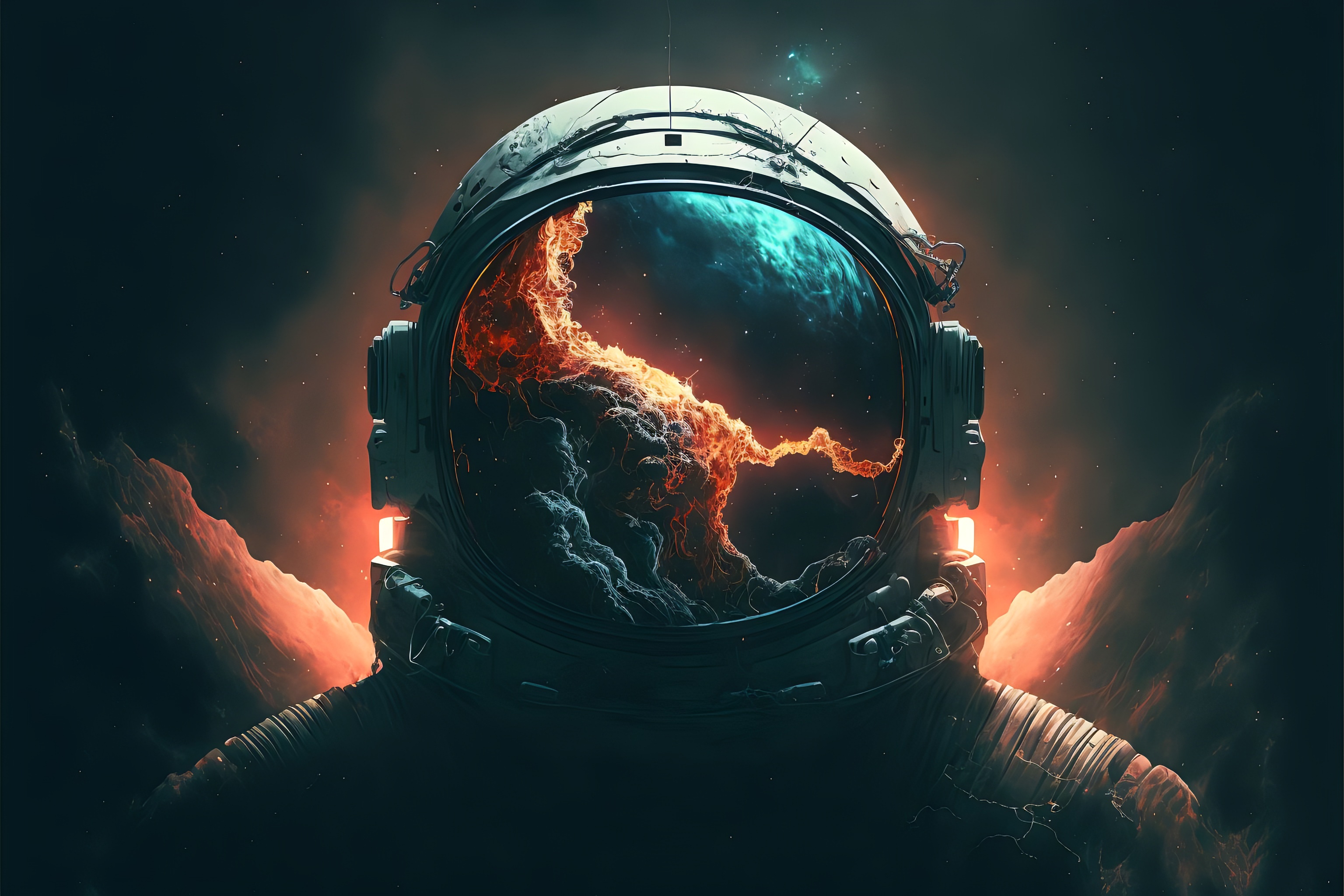 Astronaut Space Nebula Stars Digital Art Space Art Ai Art Helmet Spacesuit 3072x2048