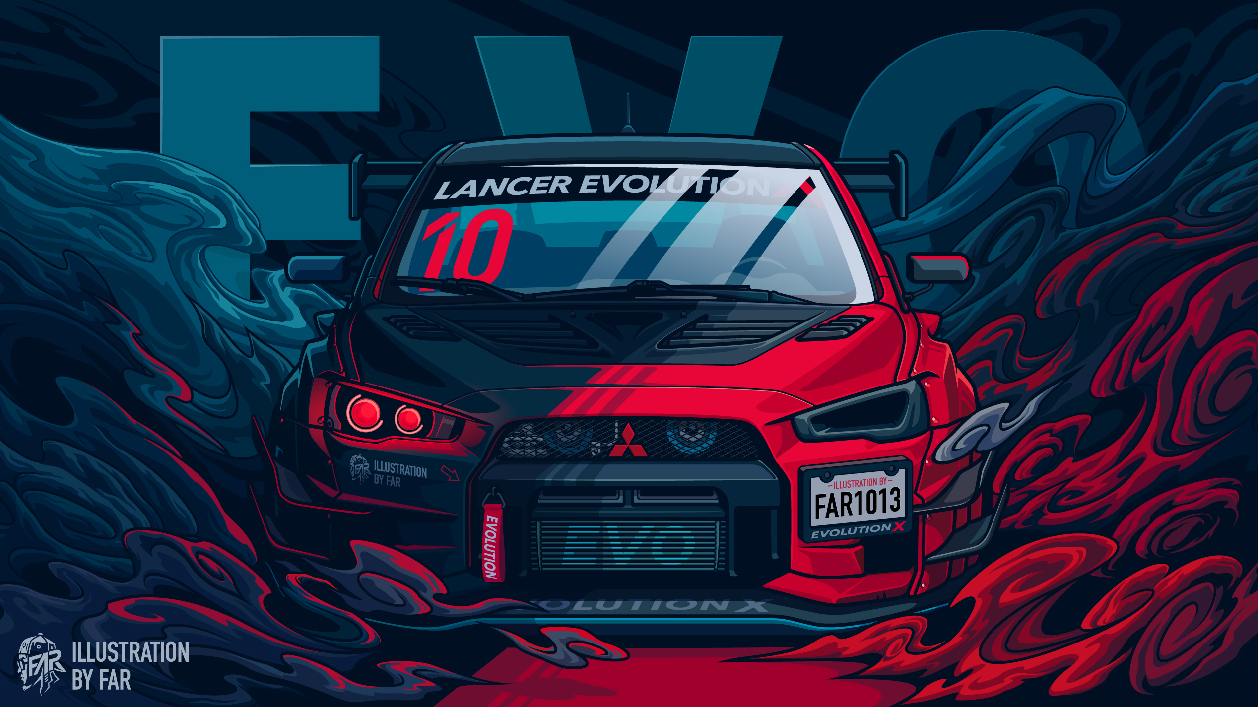 Digital Art Artwork Illustration Mitsubishi Mitsubishi Lancer Evo X Smoke Vehicle Watermarked Two To 2535x1425