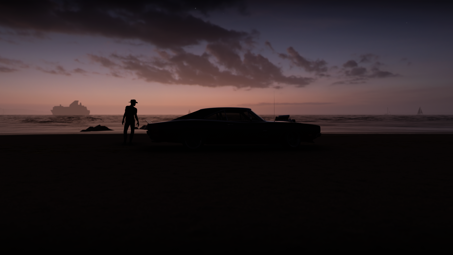 Forza Horizon 5 Video Games Beach Dark Dodge Charger Dodge American Cars PlaygroundGames Sky Superch 1920x1080