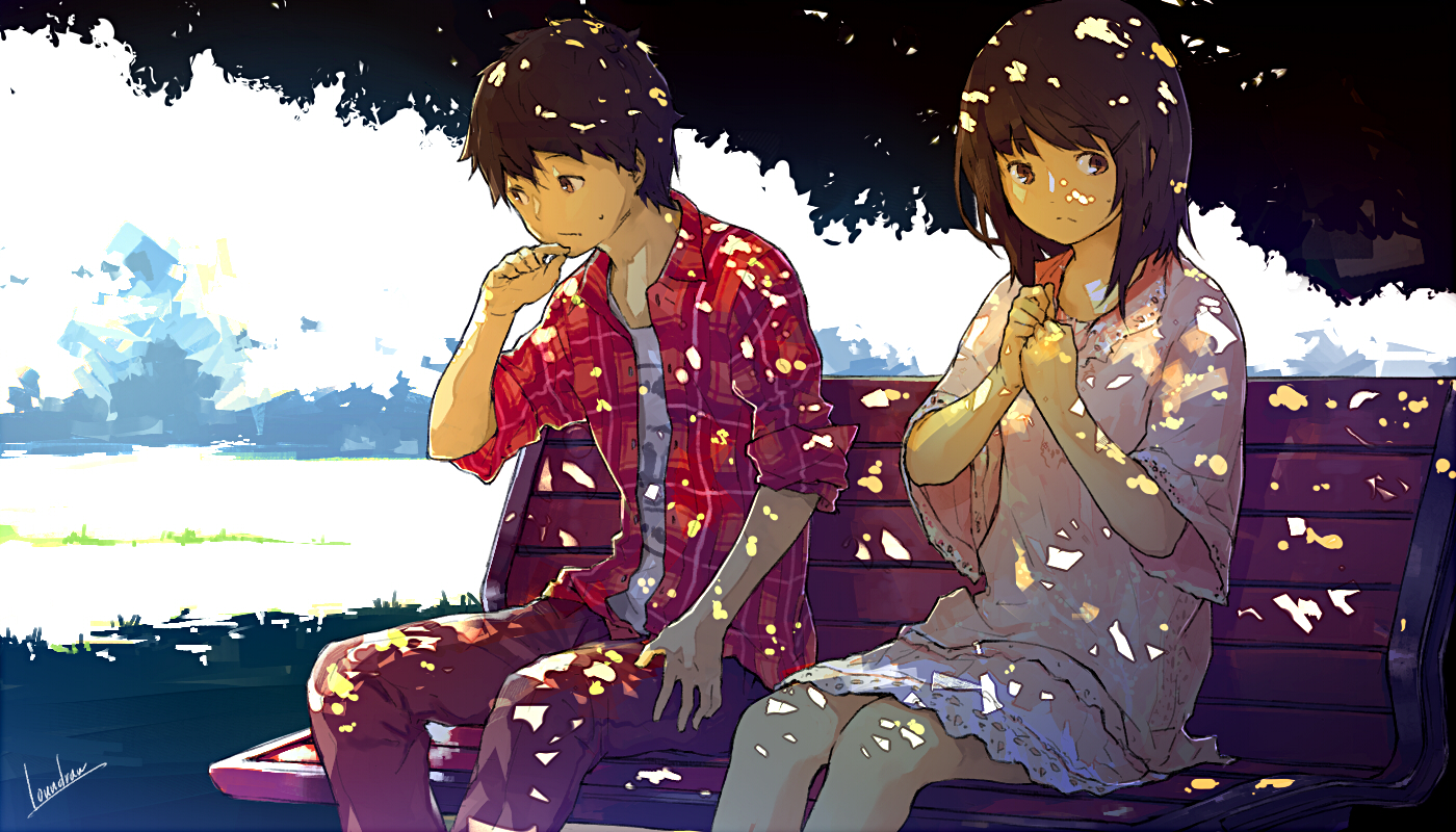 Anime Girls Loundraw Sitting Skirt Women Outdoors Dating Brunette Anime Boys 1400x800