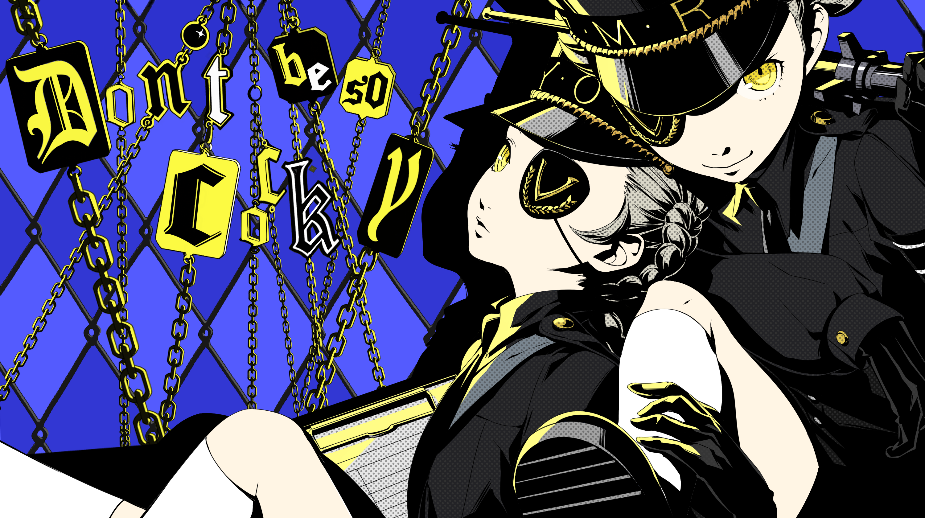 Persona 5 Anime Girls Hat Eyepatches Smiling Braided Hair 3000x1680