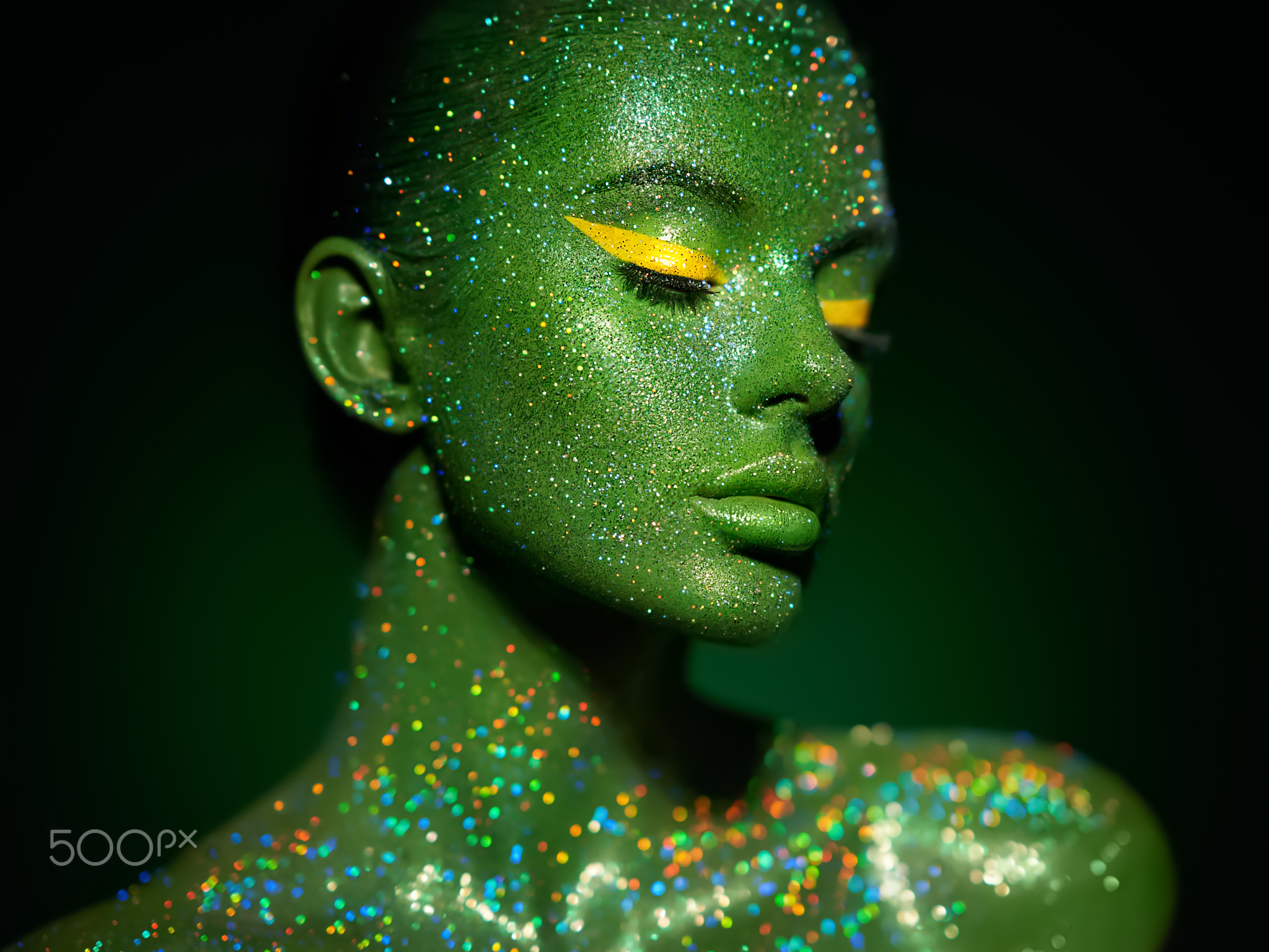 Oleg Gekman Women Simple Background Face Paint Glitter Glamour Green Green Background Portrait Body  2048x1536