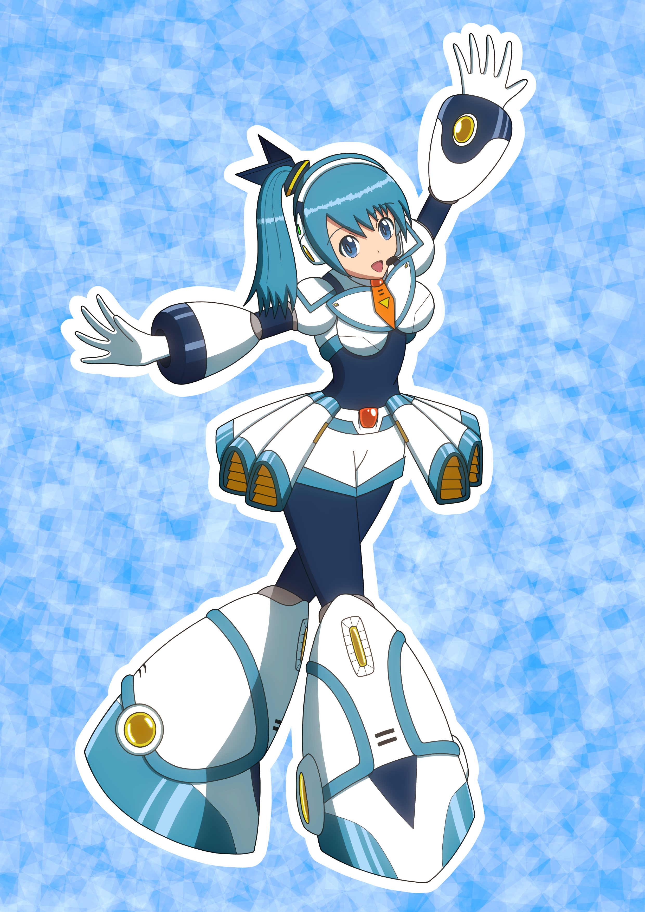 Anime Anime Girls Mega Man X Rockman X DiVE RiCO Rockman X DiVE Long Hair Long Sleeves Blue Hair Sol 2480x3508