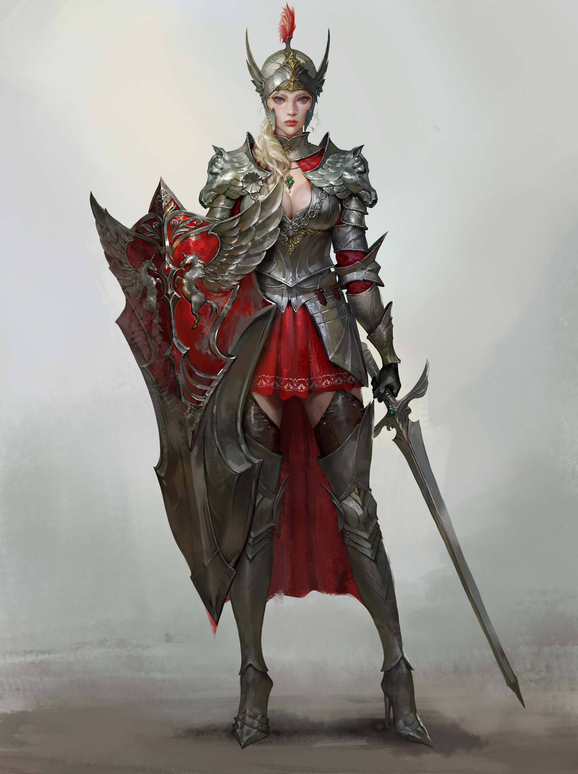 Yelli Drawing Women Knight Warrior Shield Blonde Sword Simple Background Vertical Armor Weapon Neckl 1920x2572