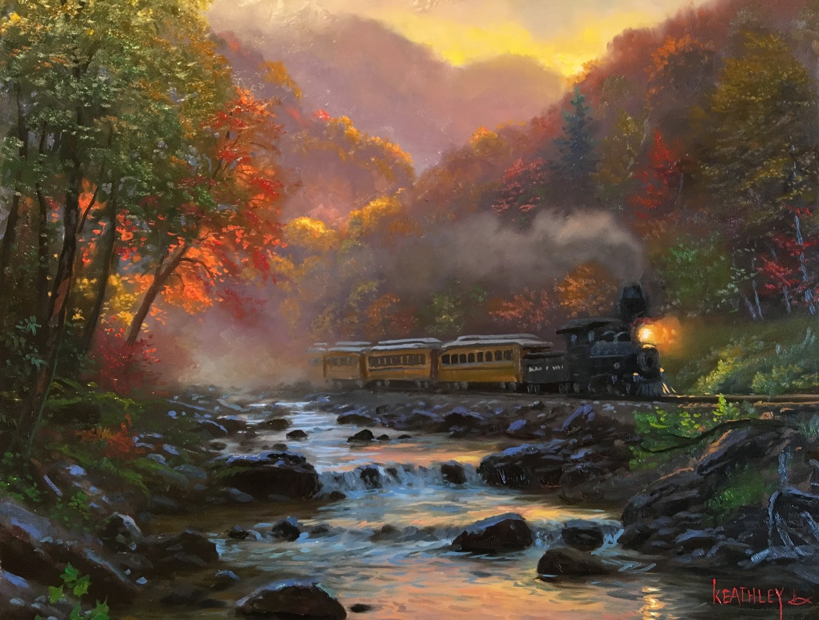 Mark Keathley Train Painting Trees Steam Locomotive 1600x1211